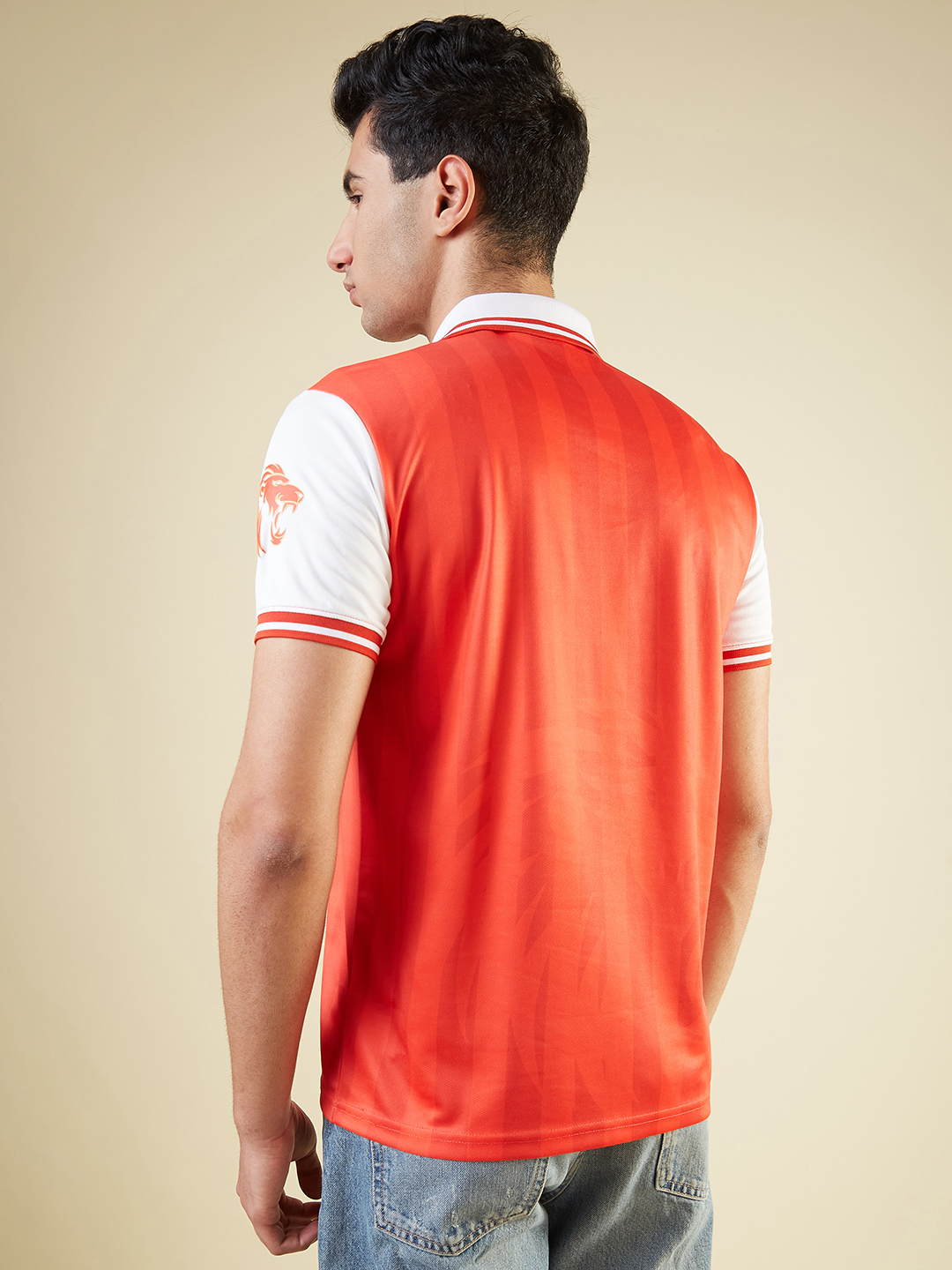 Punjab Kings Men Red and White Colourblocked Half Sleeves Polo Collar Polyester T-Shirt (4)