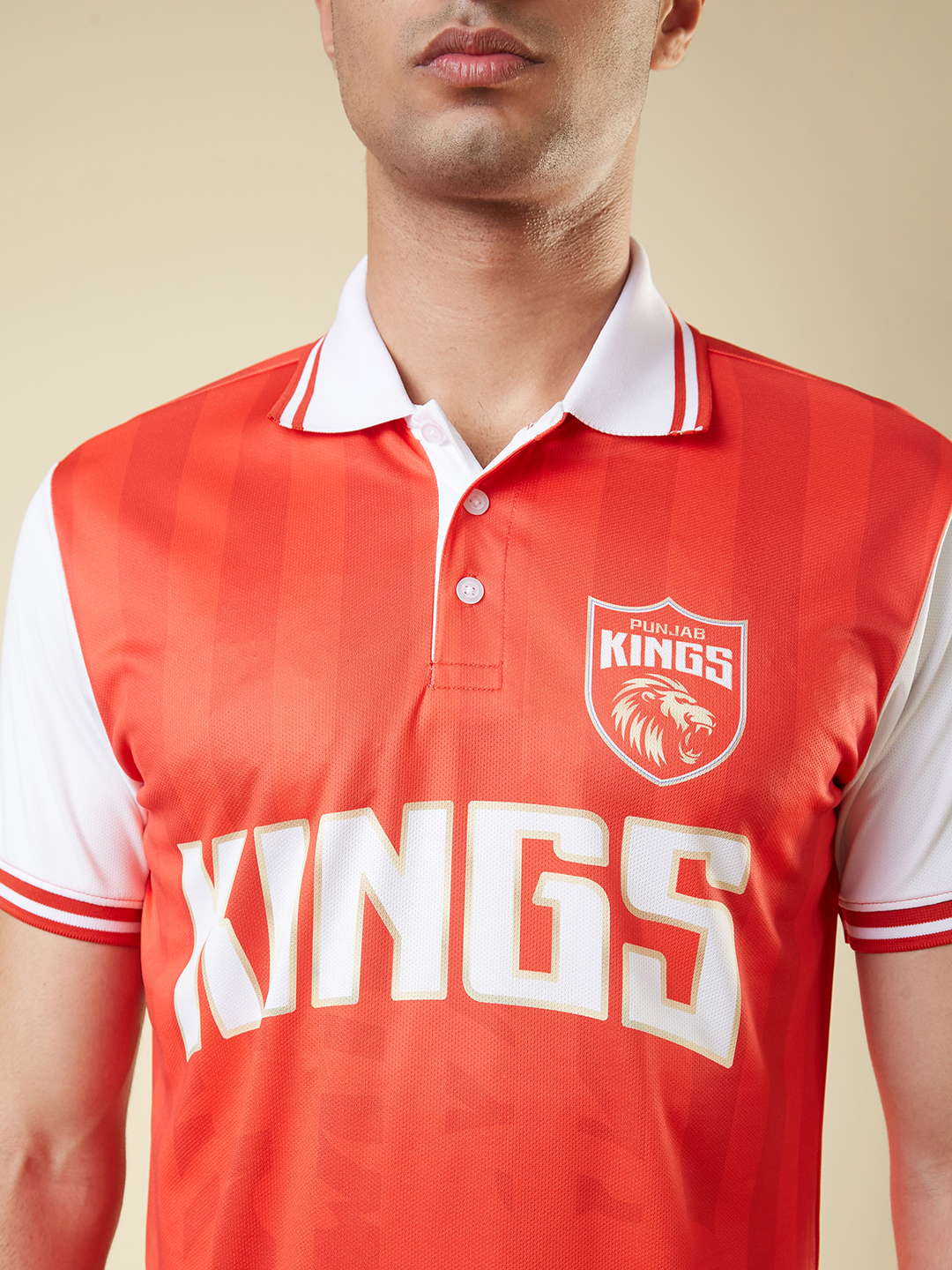 Punjab Kings Men Red and White Colourblocked Half Sleeves Polo Collar Polyester T-Shirt (2)