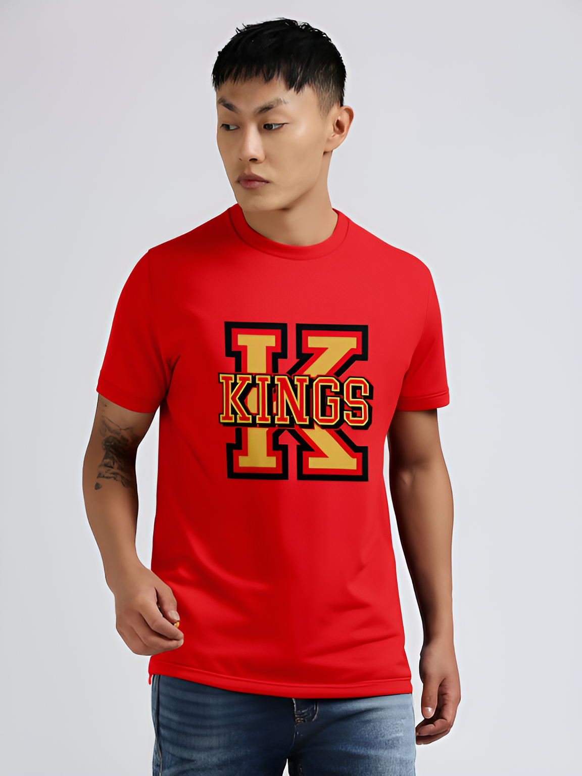 Men Red Graphic Printed Half Sleeves Round Neck Cotton T-Shirt