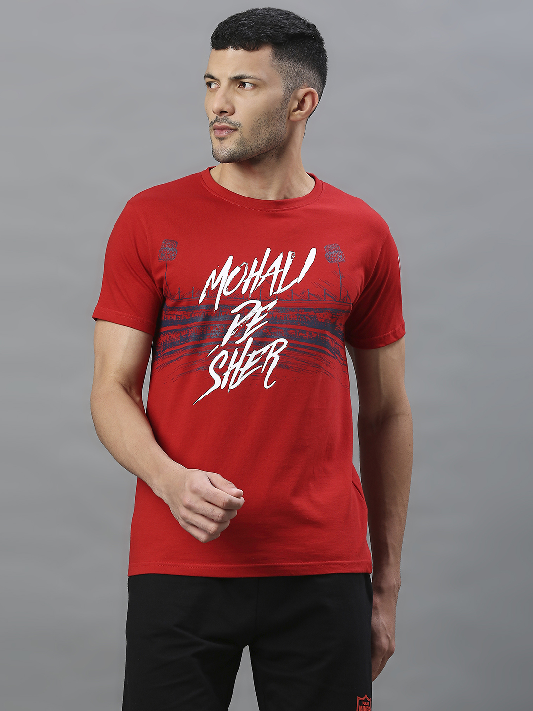 Men Red Typography Print Half Sleeves Round Neck Cotton T-Shirt