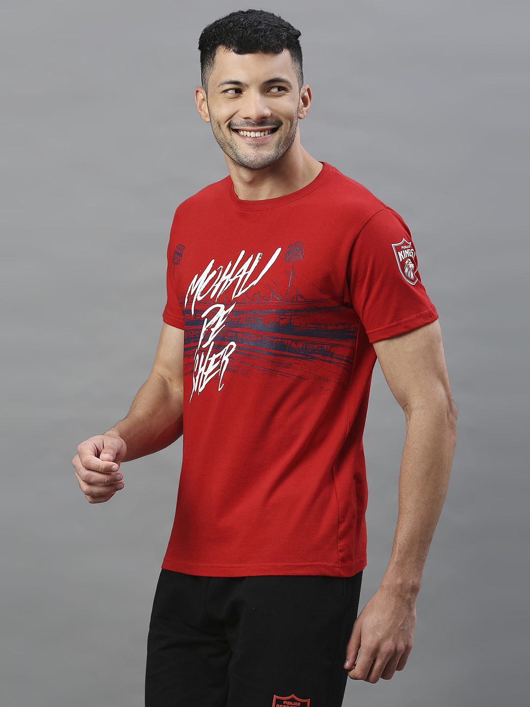 Punjab Kings Men Red Typography Print Half Sleeves Round Neck Cotton T-Shirt (4)