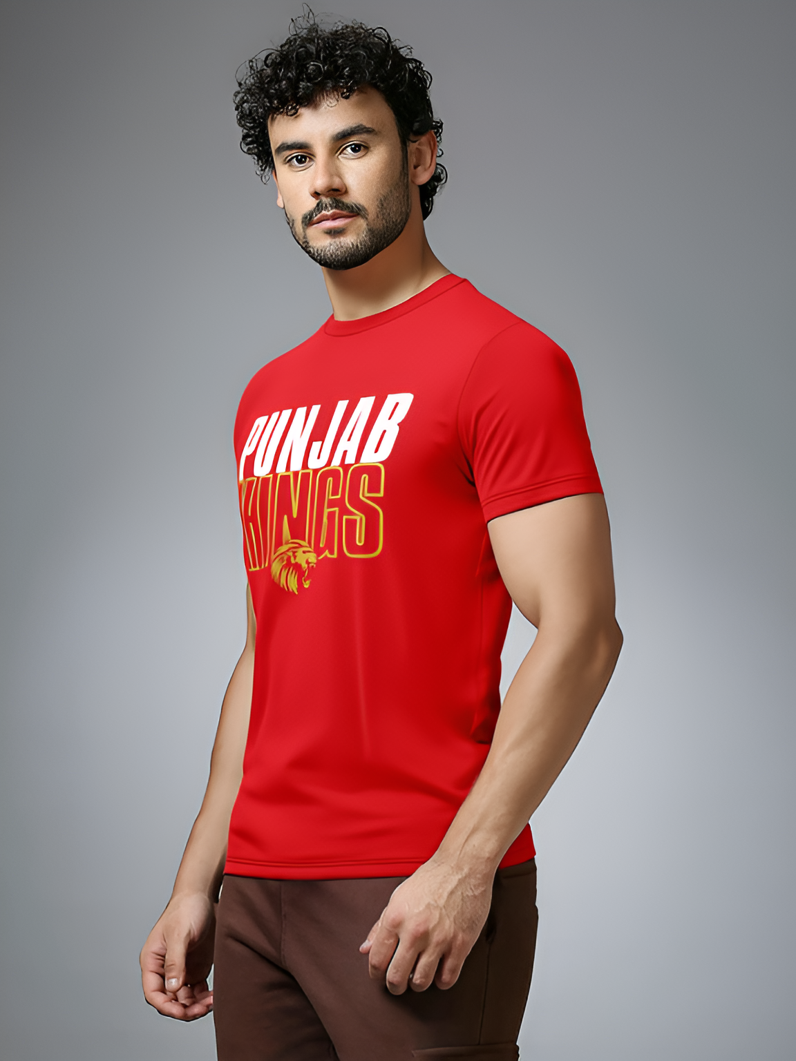 Punjab Kings Men Red Typography Printed Half Sleeves Round Neck Cotton T-Shirt (2)
