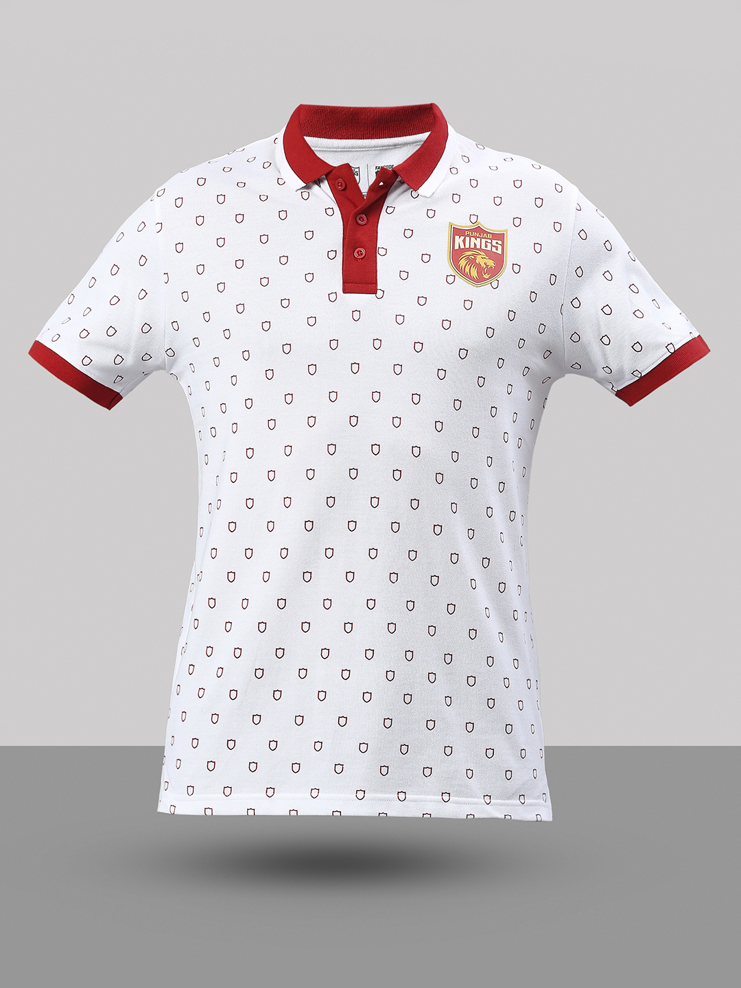 Punjab Kings Men White All Over Print Half Sleeves Polo Collar Cotton T=Shirt (6)