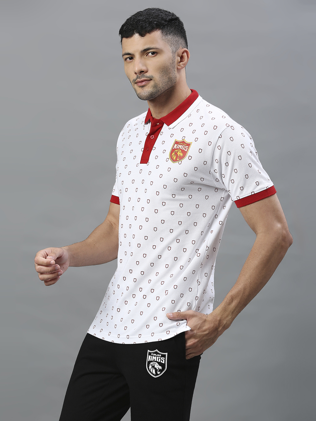 Punjab Kings Men White All Over Print Half Sleeves Polo Collar Cotton T=Shirt (3)