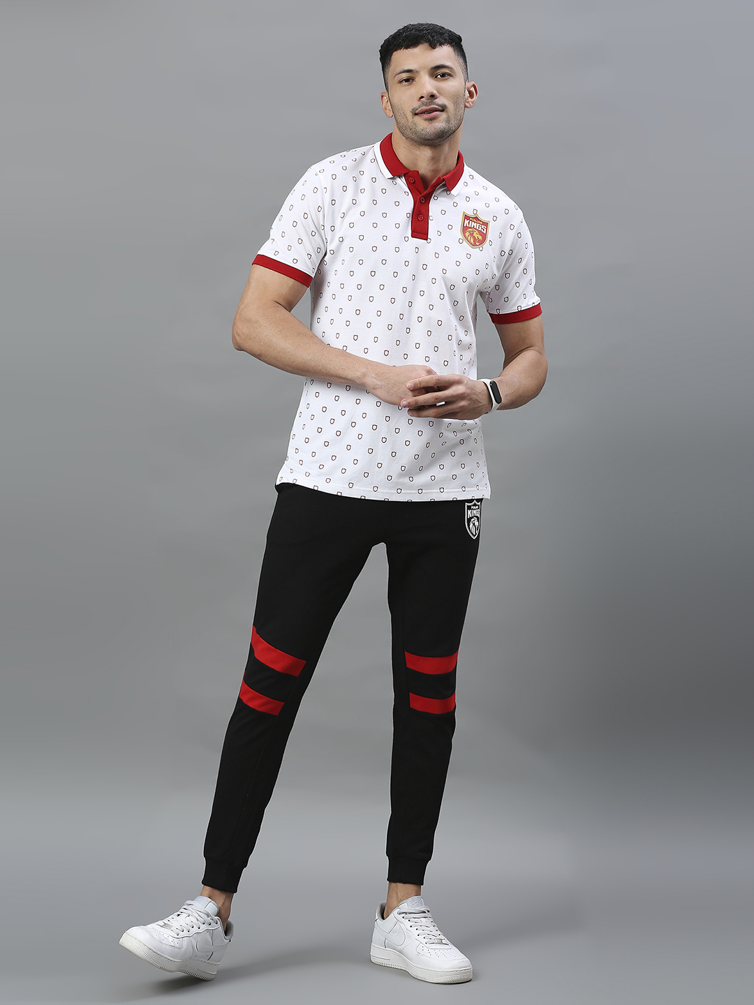 Punjab Kings Men White All Over Print Half Sleeves Polo Collar Cotton T=Shirt (4)