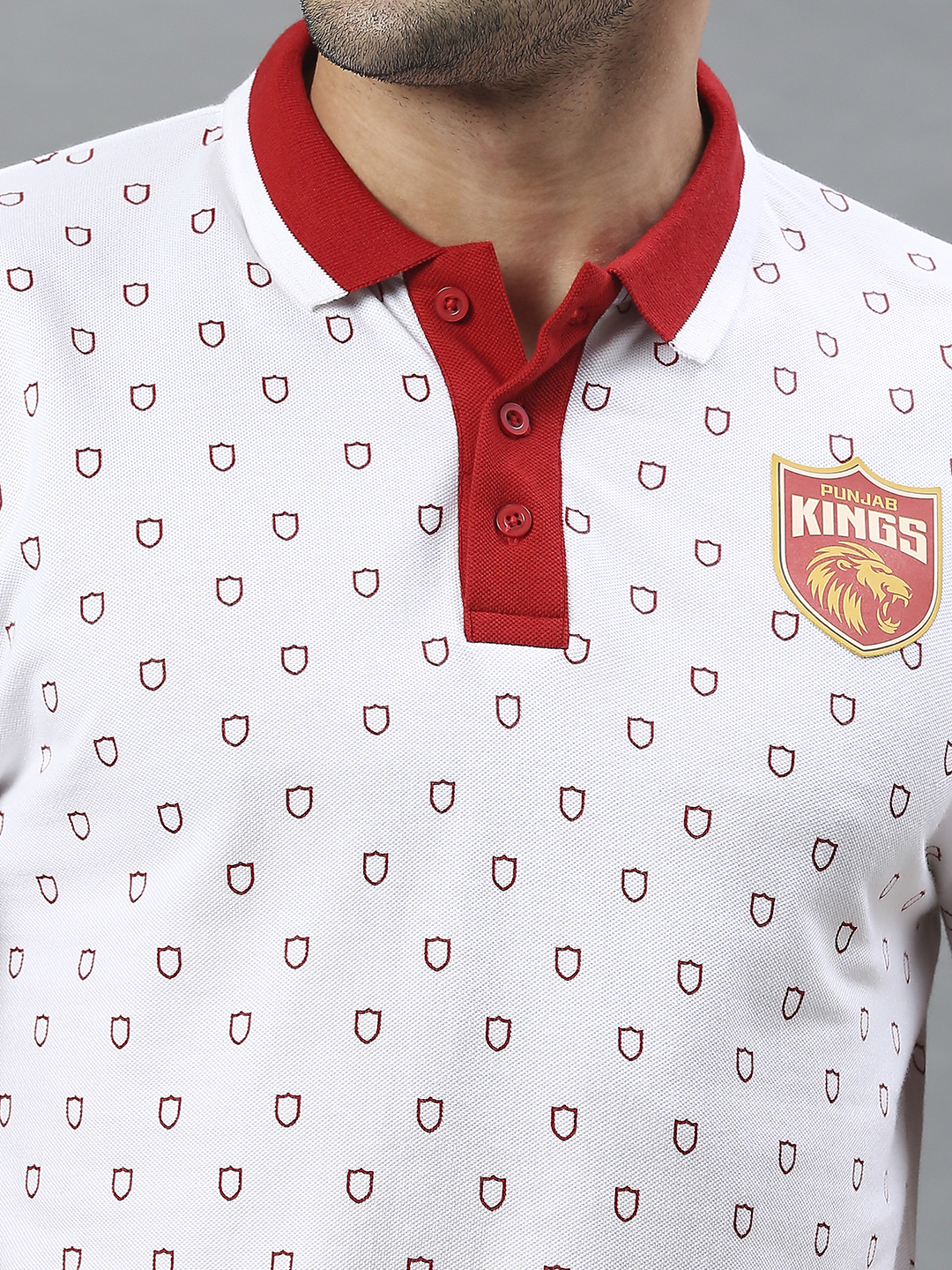 Punjab Kings Men White All Over Print Half Sleeves Polo Collar Cotton T=Shirt (5)