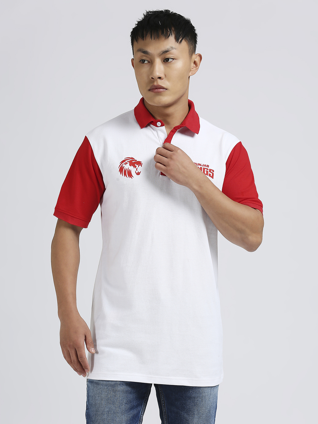 Men White and Red Colourblocked Half Sleeves Polo Collar Cotton T-Shirt
