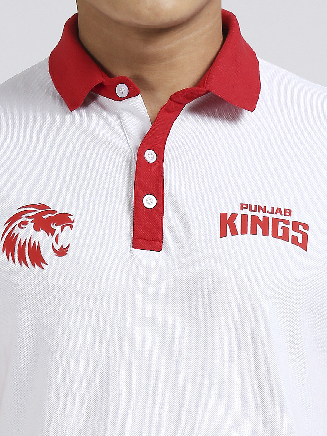 Punjab Kings Men White and Red Colourblocked Half Sleeves Polo Collar Cotton T-Shirt (5)