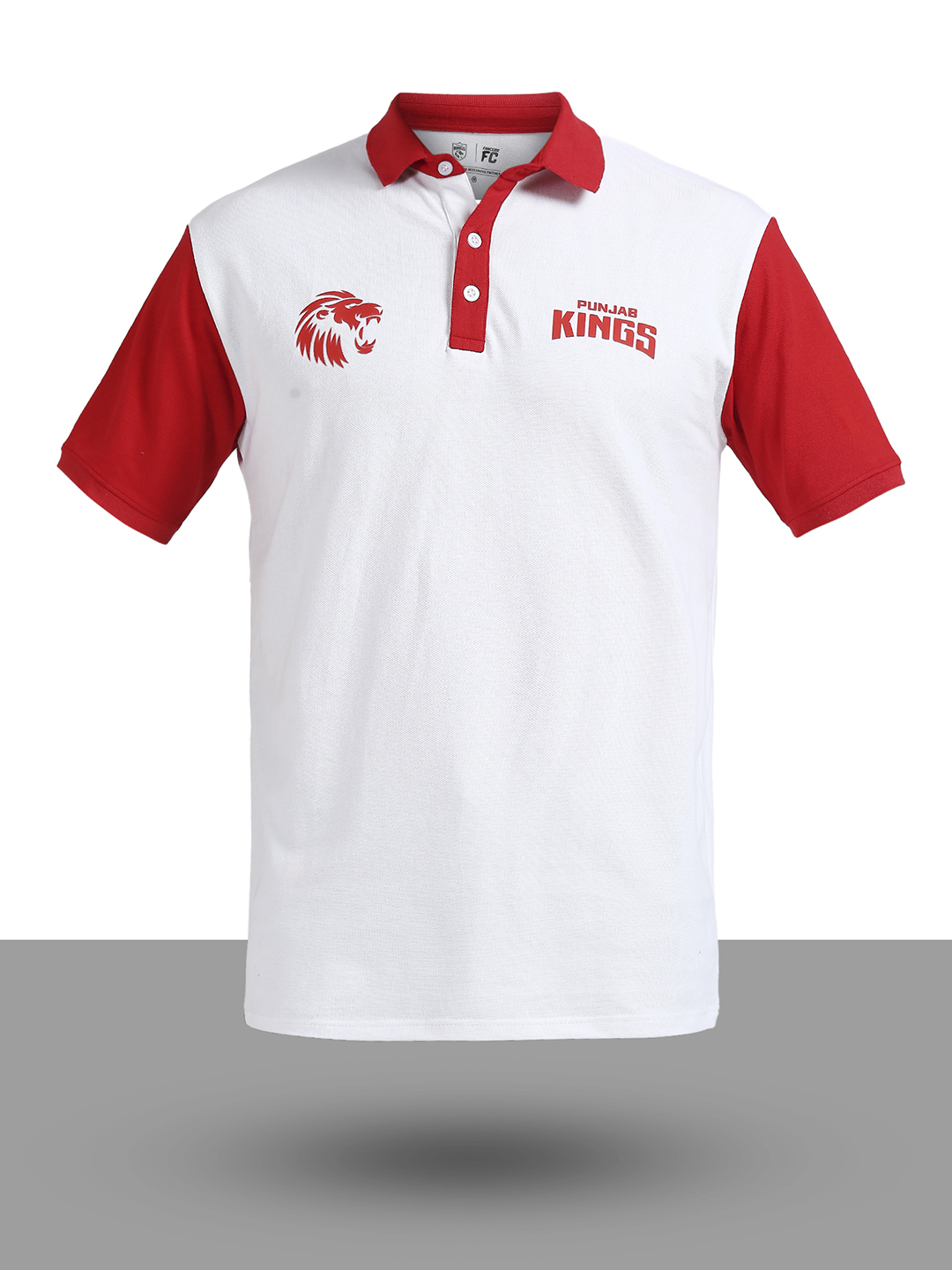 Punjab Kings Men White and Red Colourblocked Half Sleeves Polo Collar Cotton T-Shirt (7)