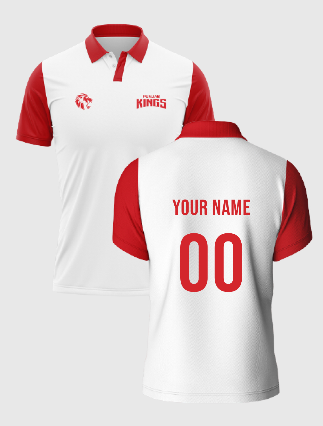 Punjab Kings Men White and Red Colourblocked Half Sleeves Polo Collar Cotton T-Shirt: Customised With Your Name By FanCo (2)
