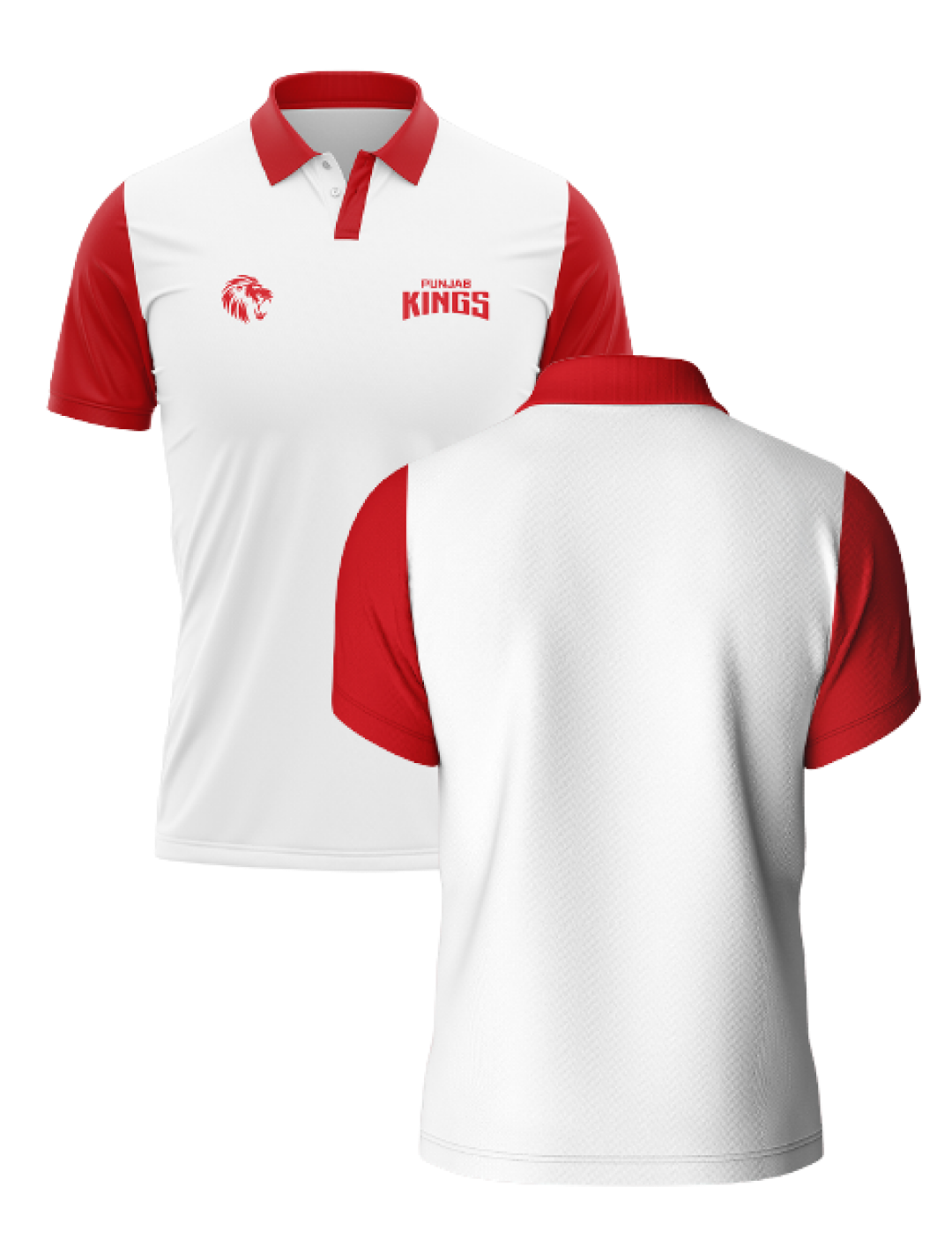 Punjab Kings Men White and Red Colourblocked Half Sleeves Polo Collar Cotton T-Shirt: Customised With Your Name By FanCo (3)
