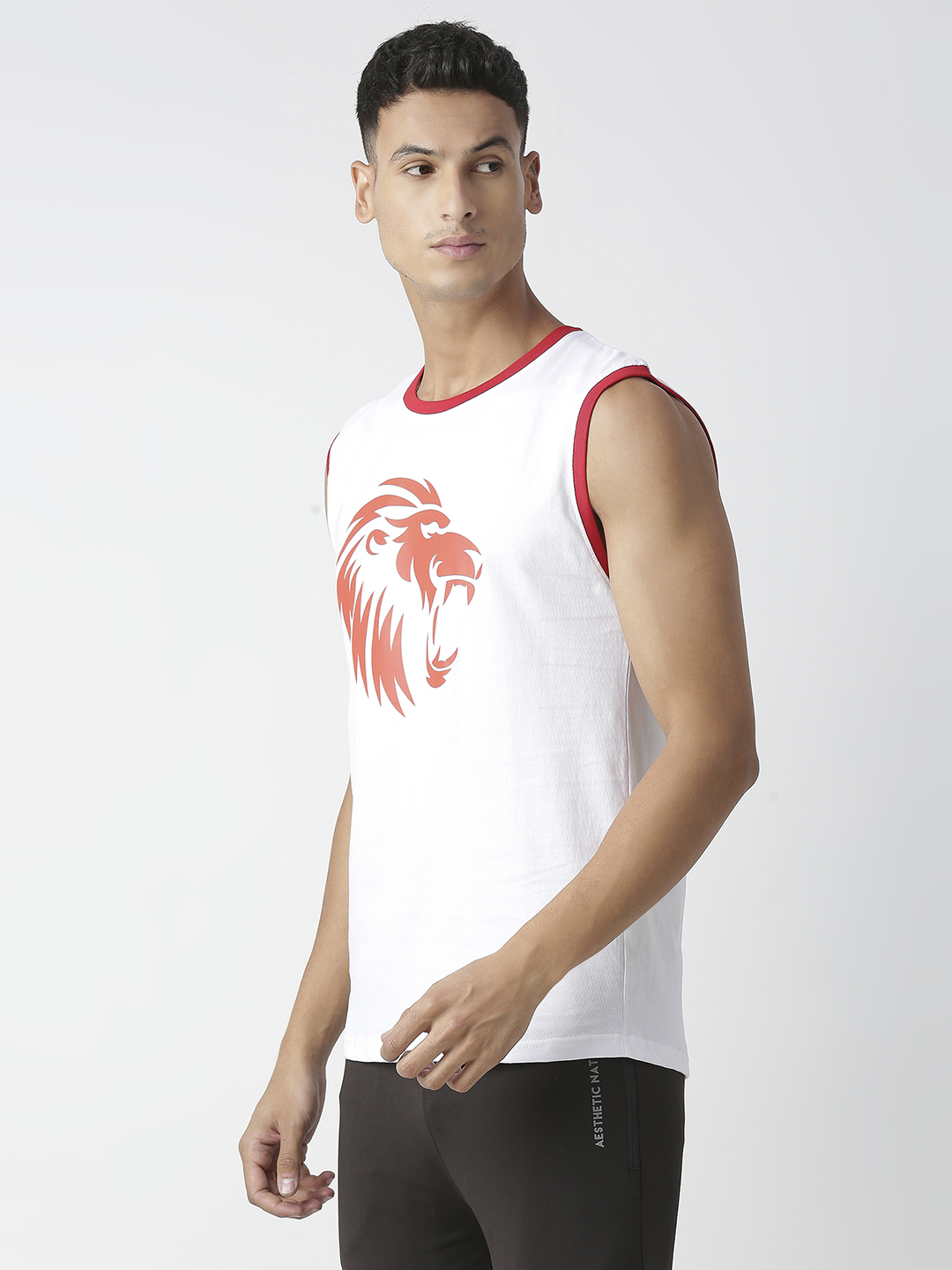 Punjab Kings Men White and Red Graphic Printed Sleeveless Round Neck Cotton Sports Vest (2)