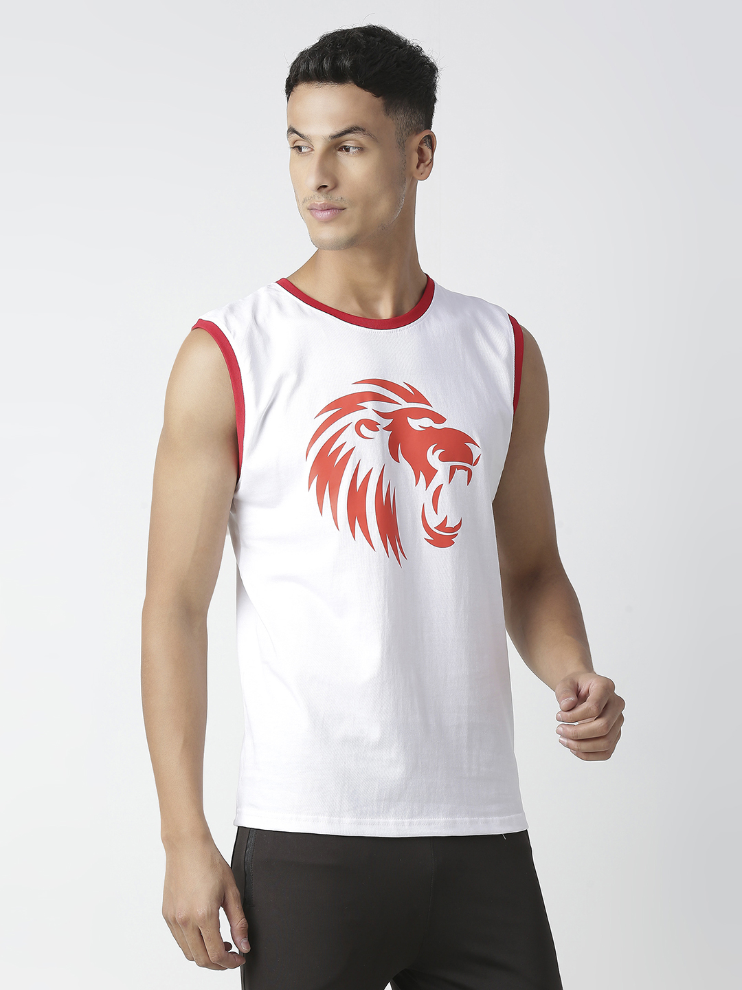 Punjab Kings Men White and Red Graphic Printed Sleeveless Round Neck Cotton Sports Vest (3)