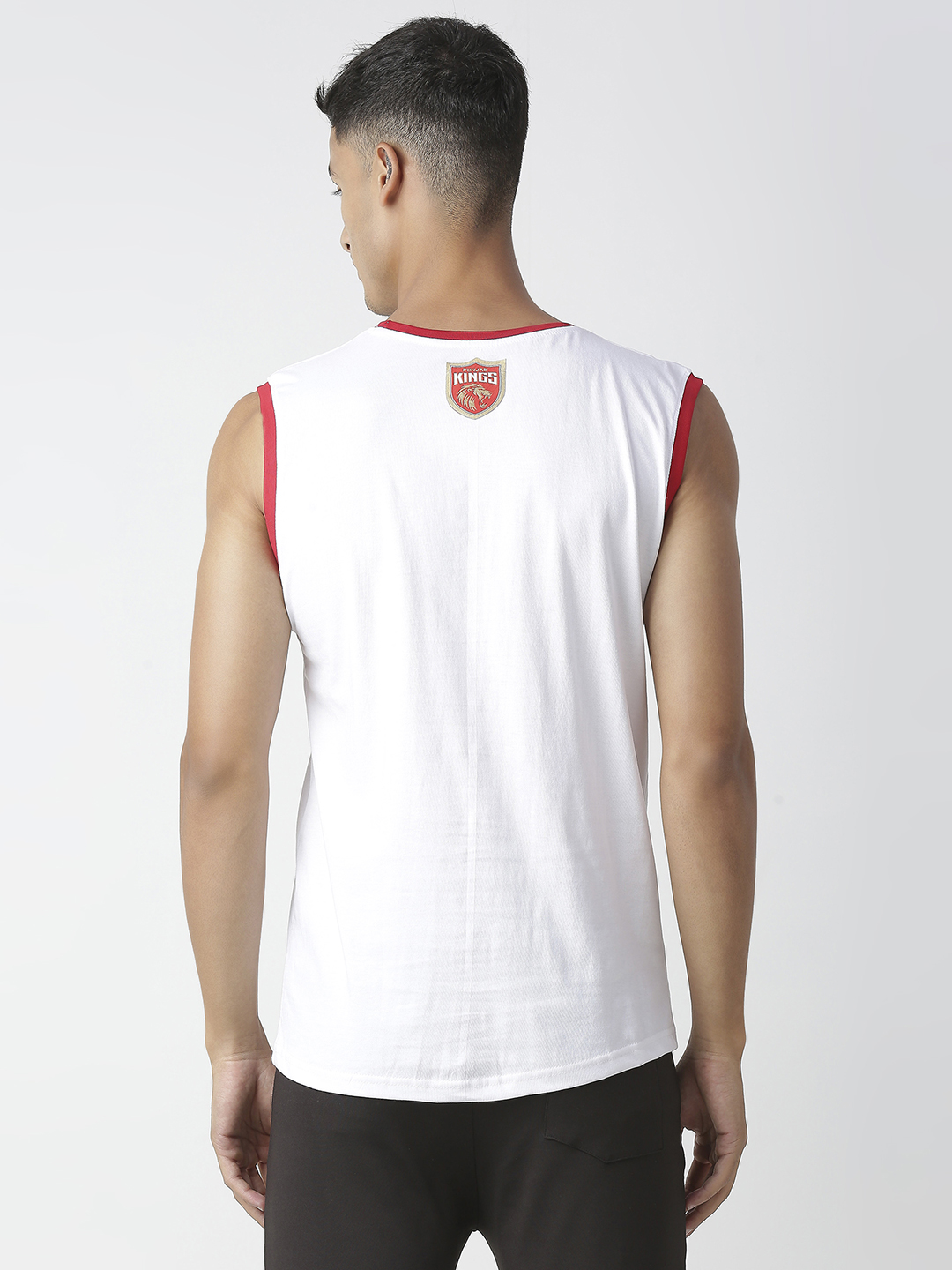 Punjab Kings Men White and Red Graphic Printed Sleeveless Round Neck Cotton Sports Vest (4)