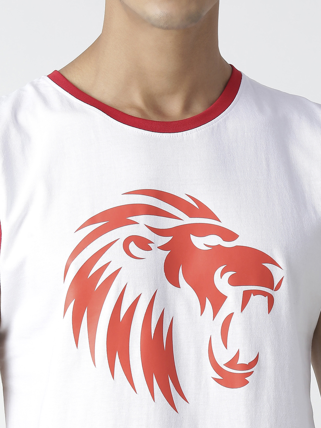 Punjab Kings Men White and Red Graphic Printed Sleeveless Round Neck Cotton Sports Vest (6)