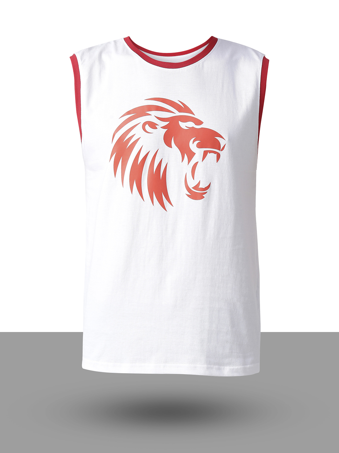 Punjab Kings Men White and Red Graphic Printed Sleeveless Round Neck Cotton Sports Vest (7)