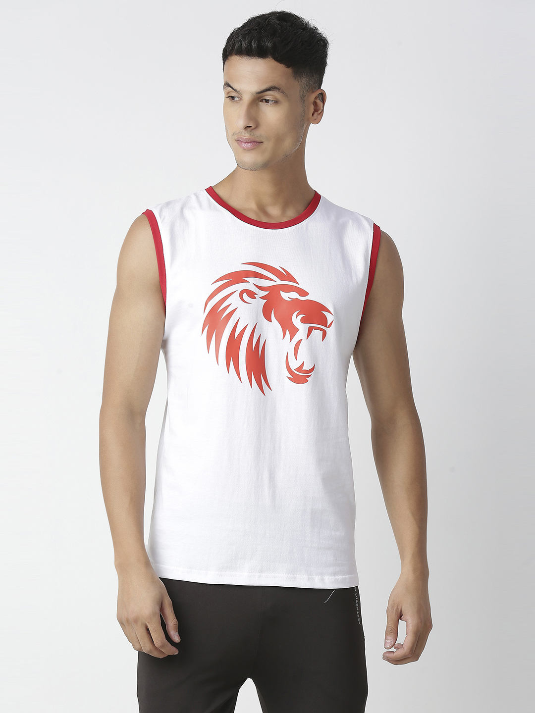 Punjab Kings Men White and Red Graphic Printed Sleeveless Round Neck Cotton Sports Vest (1)