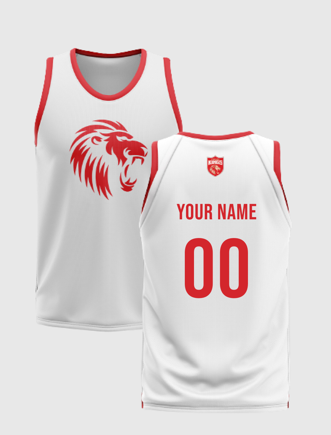 Punjab Kings Men White and Red Graphic Printed Sleeveless Round Neck Cotton Sports Vest: Customised With Your Name By Fa (2)