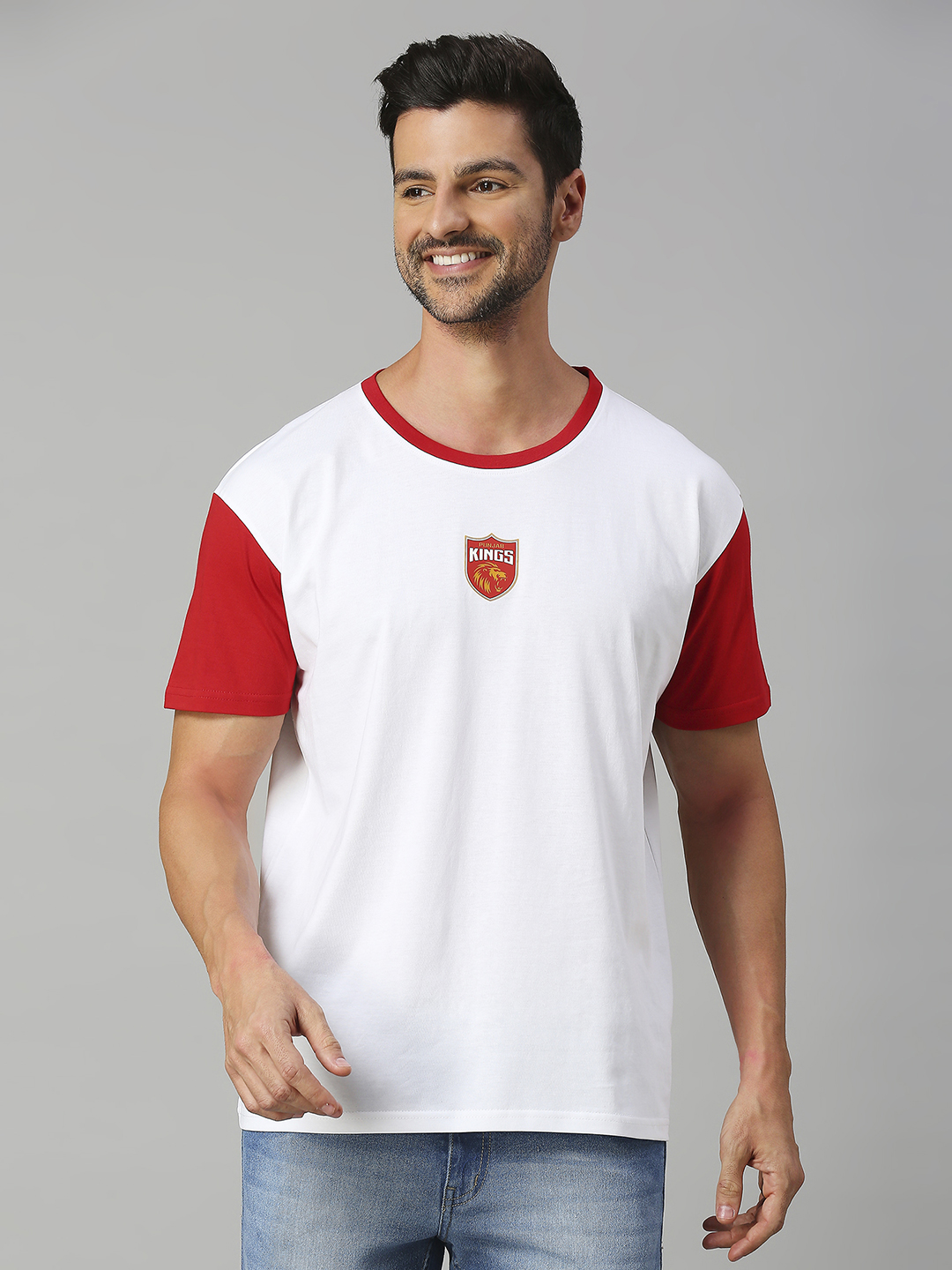 Men White and Red Typography Printed Half Sleeves Round Neck Cotton Oversized T-Shirt