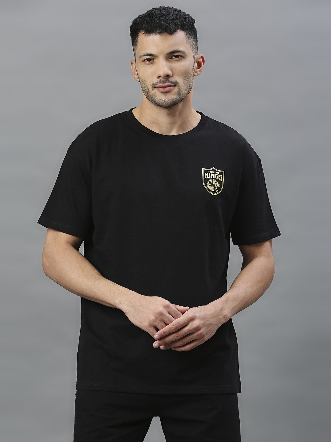Men White Golden Foil Print Half Sleeves Round Neck Cotton T-Shirt