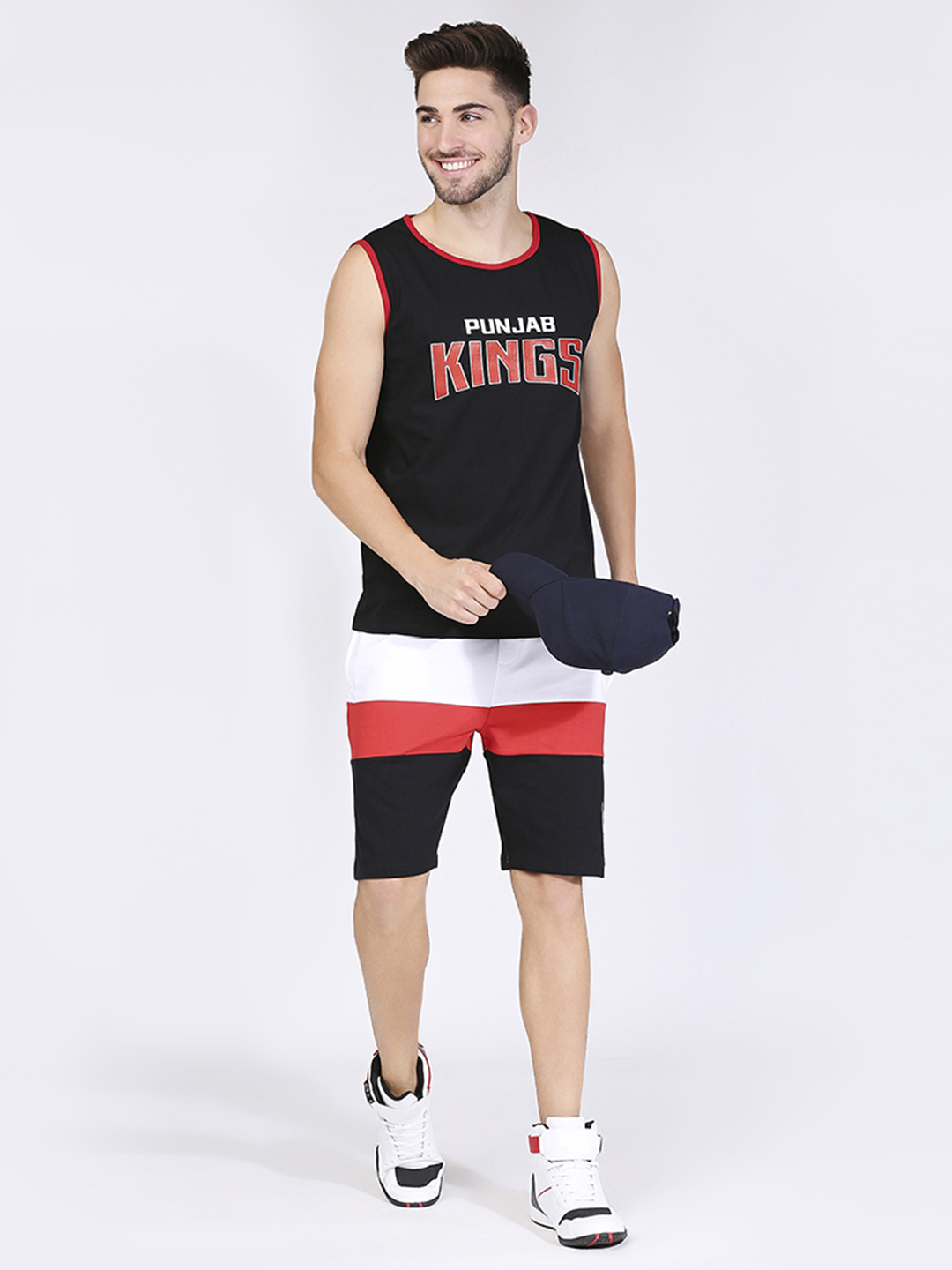 Punjab Kings Men White, Red and Black Colourblocked Mid-Rise Cotton Sports Shorts (3)