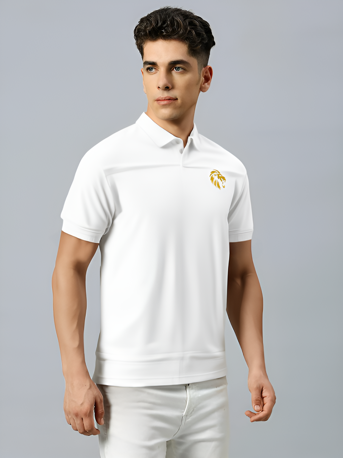 Punjab Kings Men White Solid Half Sleeves Polo Collar Cotton T-Shirt (2)