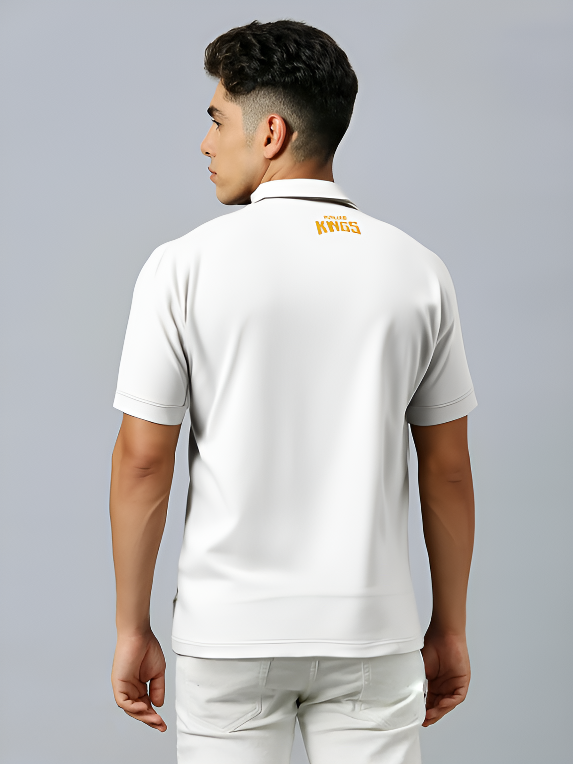 Punjab Kings Men White Solid Half Sleeves Polo Collar Cotton T-Shirt (3)