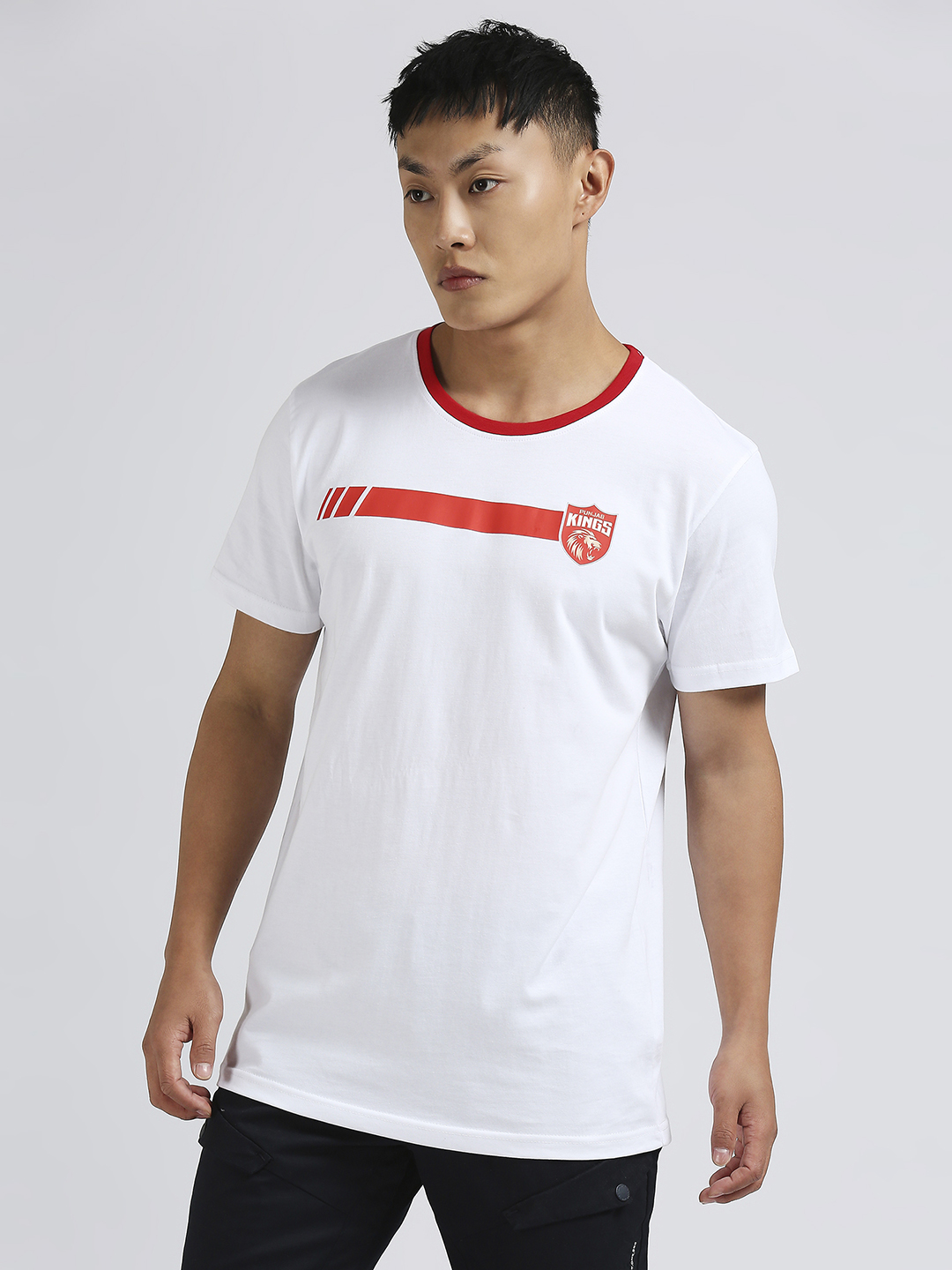 Punjab Kings Men White Solid Half Sleeves Round Neck Cotton T-Shirt (2)