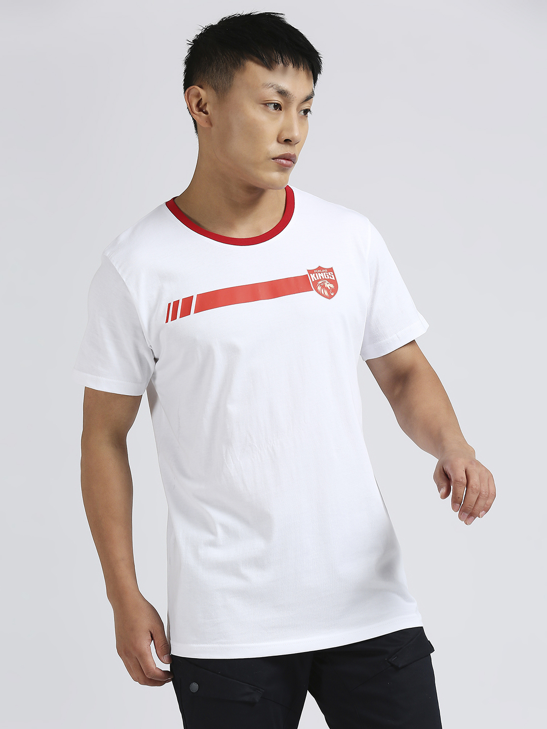 Punjab Kings Men White Solid Half Sleeves Round Neck Cotton T-Shirt (3)