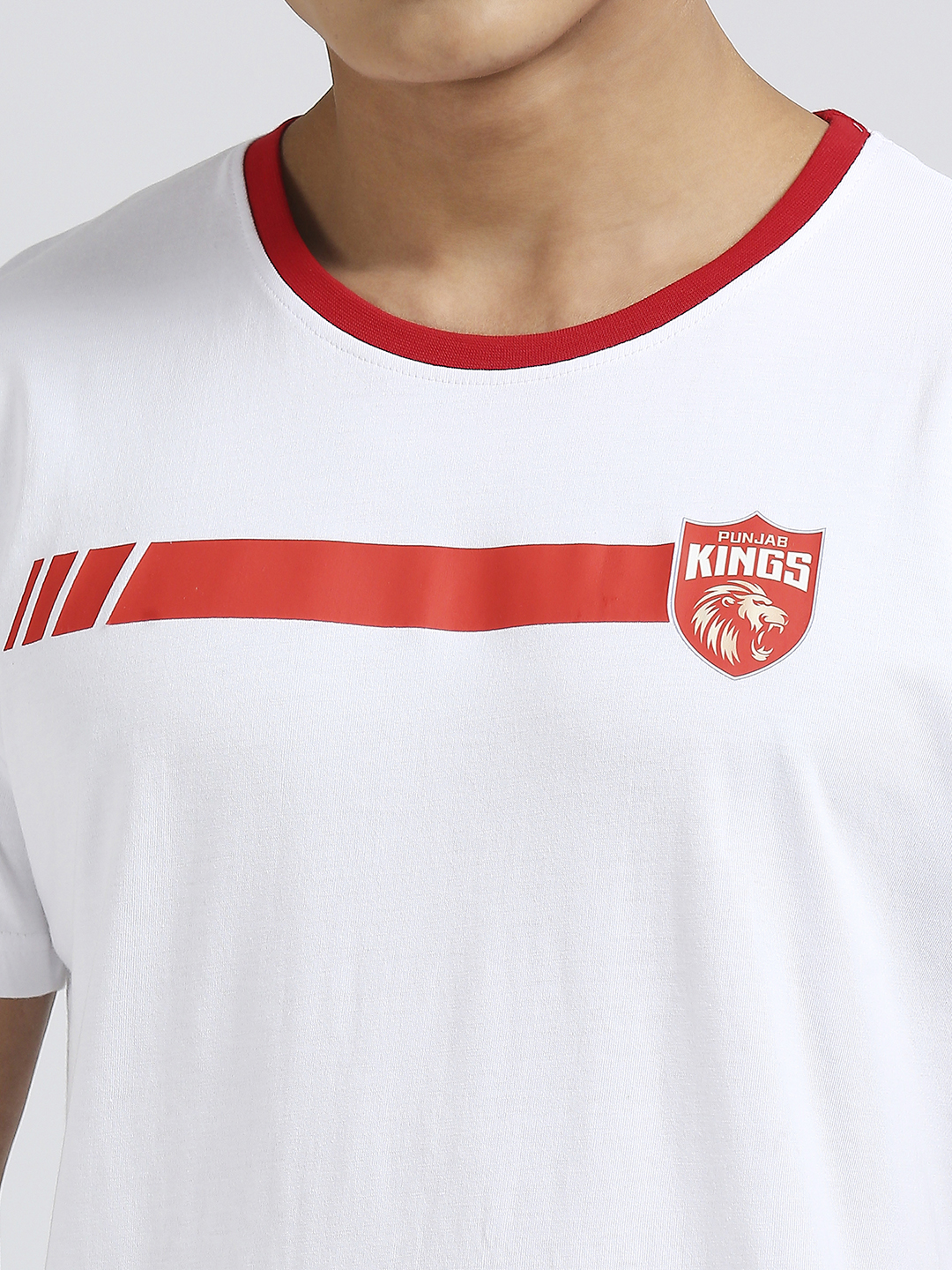 Punjab Kings Men White Solid Half Sleeves Round Neck Cotton T-Shirt (5)
