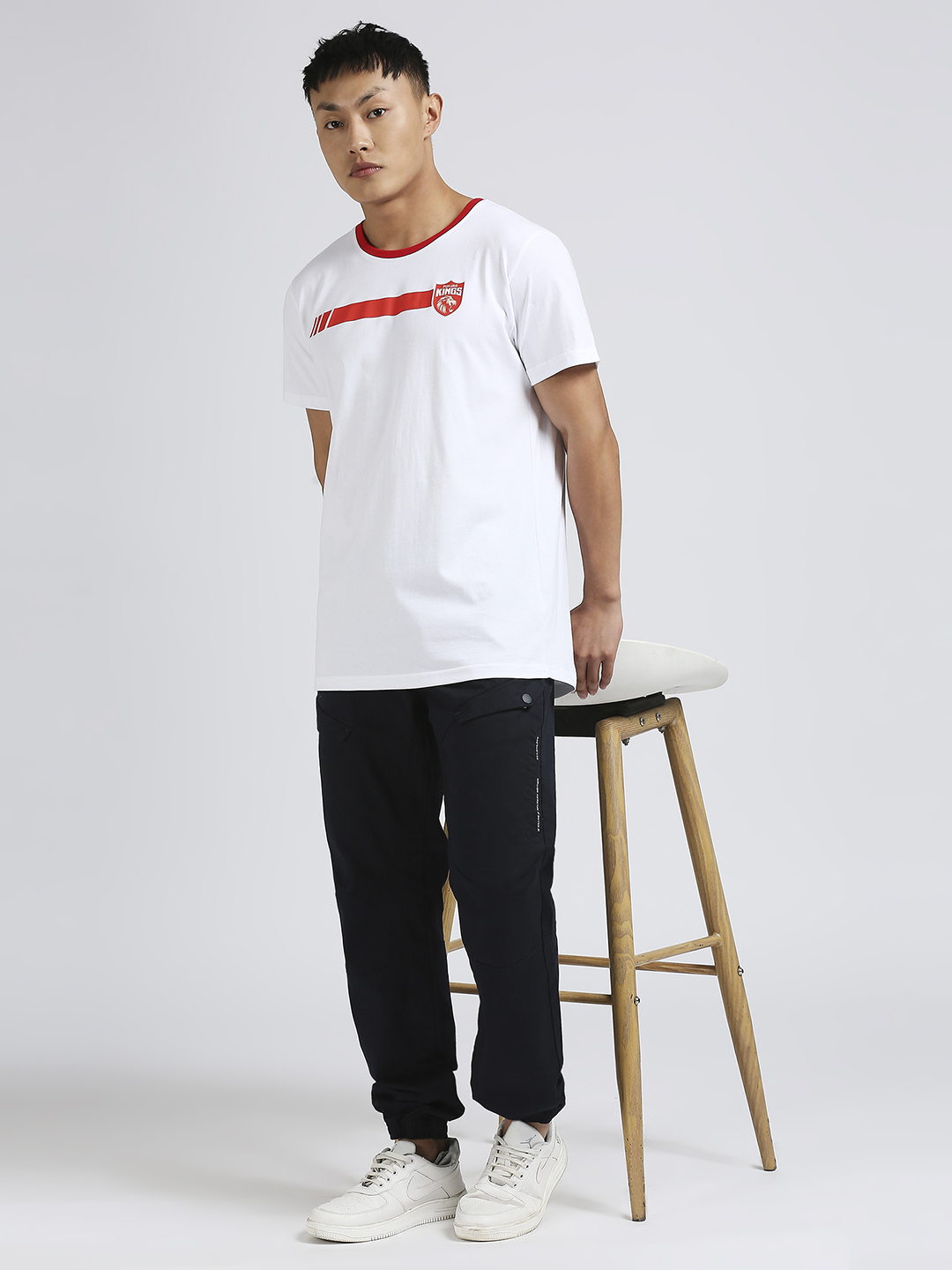 Punjab Kings Men White Solid Half Sleeves Round Neck Cotton T-Shirt (6)