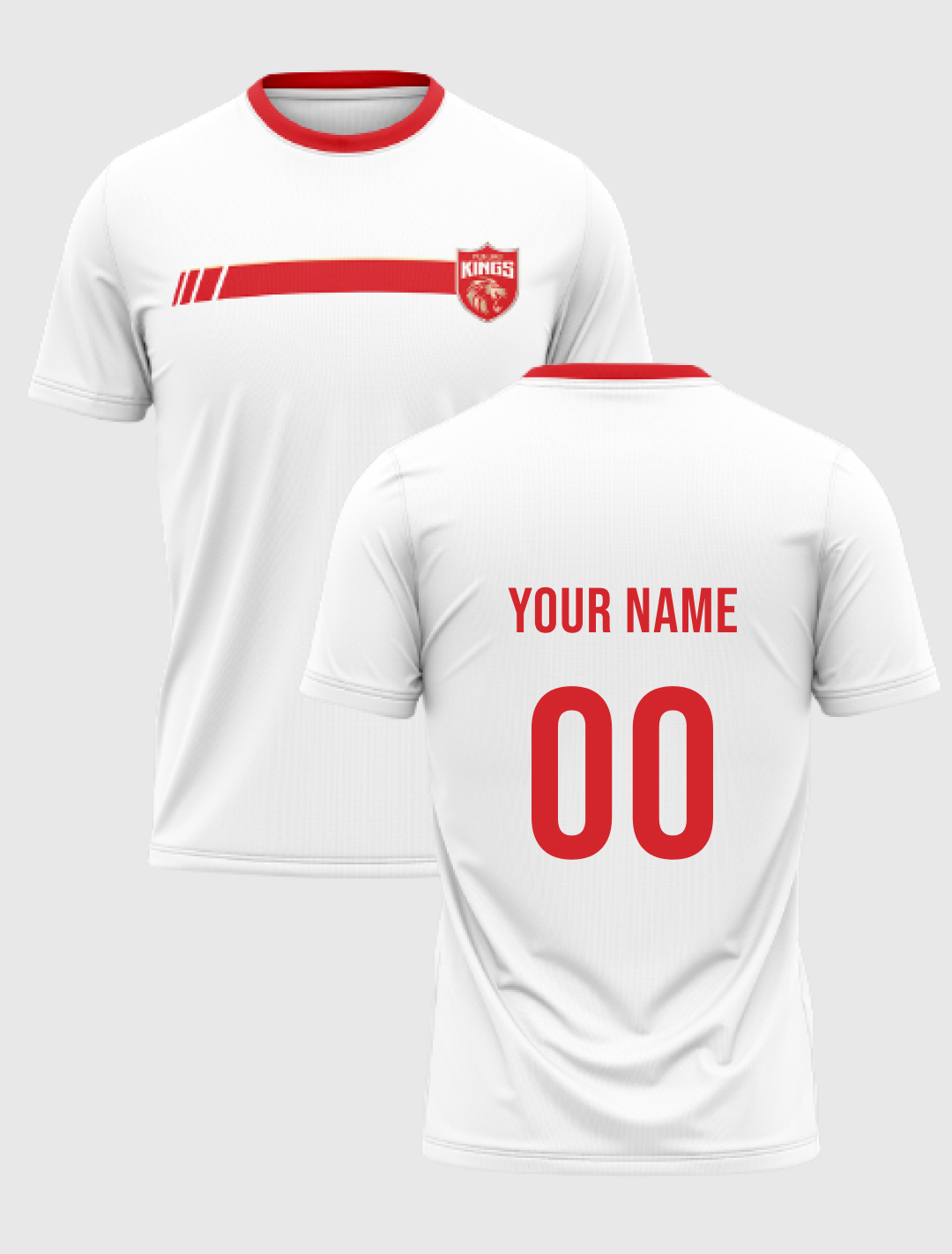 Punjab Kings Men White Solid Half Sleeves Round Neck Cotton T-Shirt: Customised With Your Name By FanCode (2)