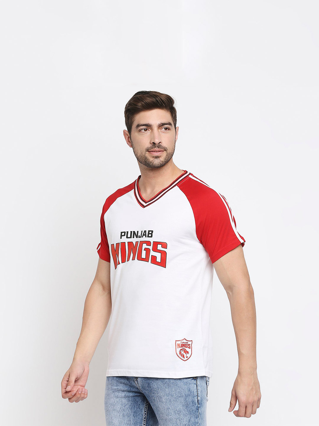 Punjab Kings PBKS Men's Red & White Panels Regular Fit T-shirt (1)