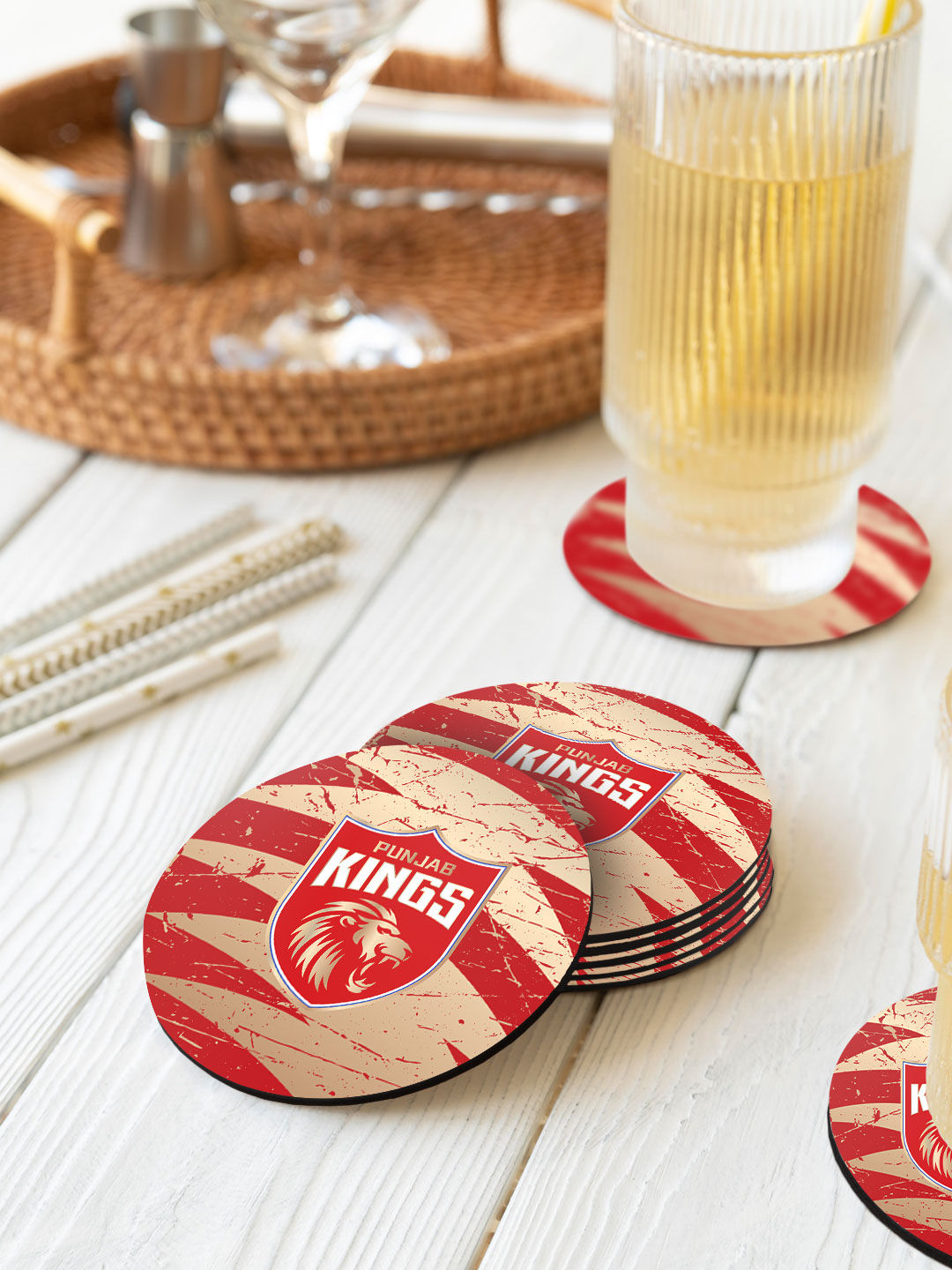 Punjab Kings PK Pattern - Circular Coaster (Pack of - 4) (5)