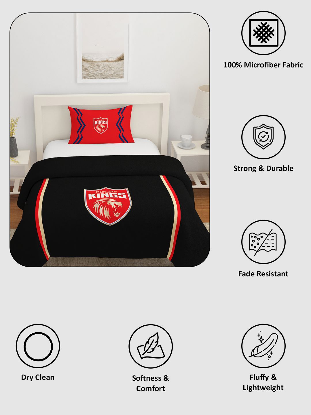 Punjab Kings Premium Quality Microfiber, Super Soft and Lightweight, Single Bed Comforter, 120 GSM, 158x245(cm)  - Black (4)