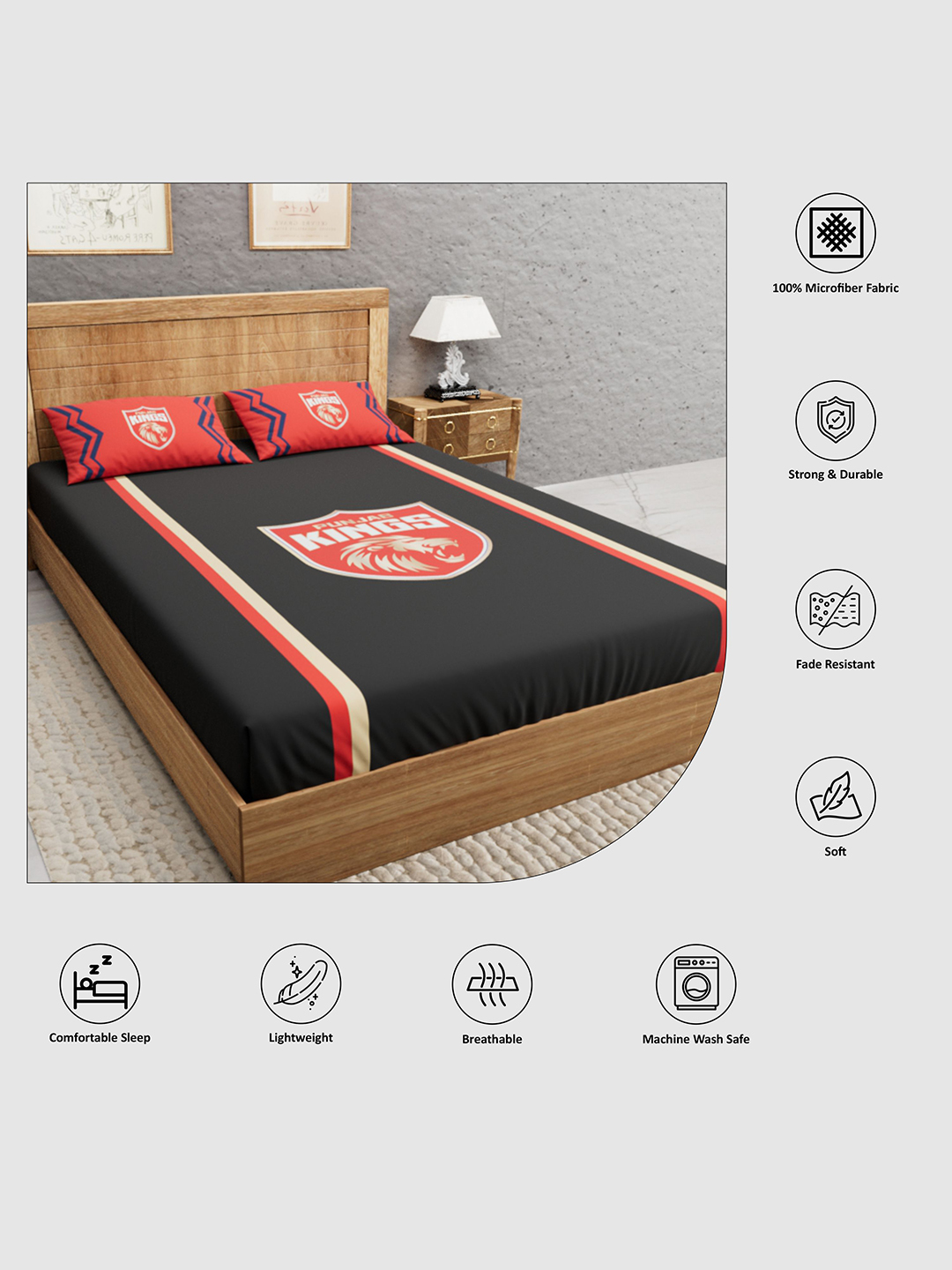 Punjab Kings Premium Quality Microfiber, Super Soft, King Size Double Bedsheet with 2 Pillow Covers, 243x248(cm) - Black (3)