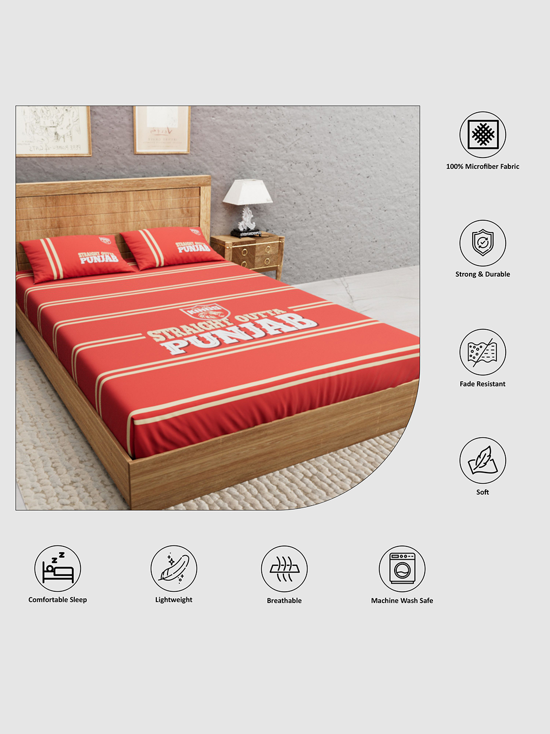 Punjab Kings Premium Quality Microfiber, Super Soft, King Size Double Bedsheet with 2 Pillow Covers, 243x248(cm) - Red (3)