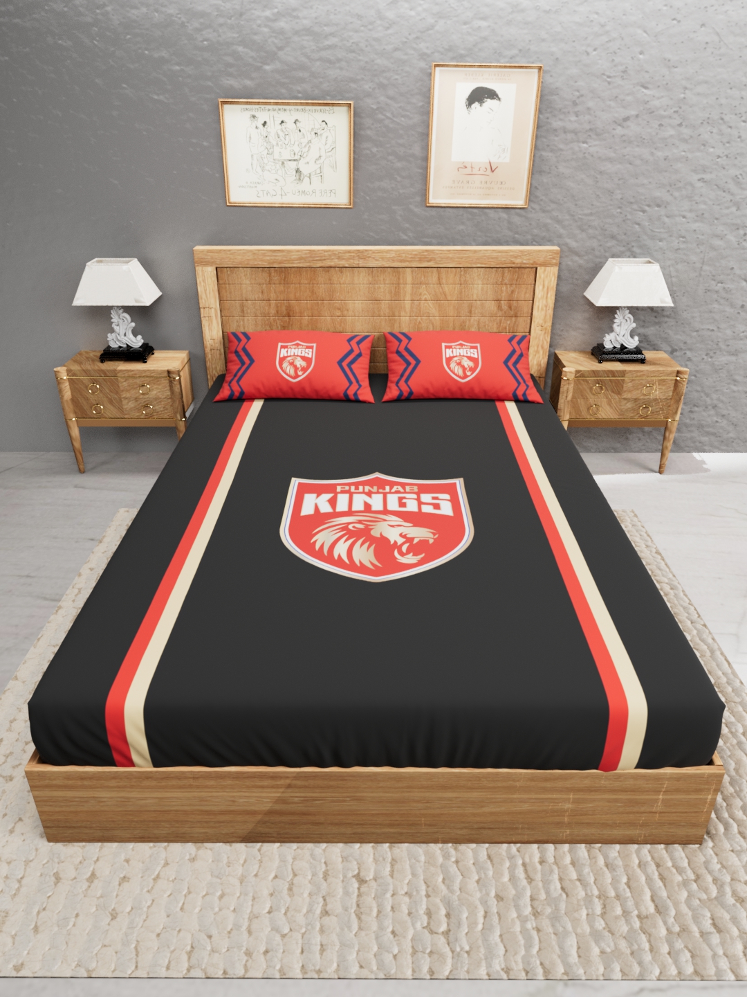 Punjab Kings Premium Quality Microfiber, Super Soft, King Size Double Bedsheet with 2 Pillow Covers, 243x248(cm) - Black