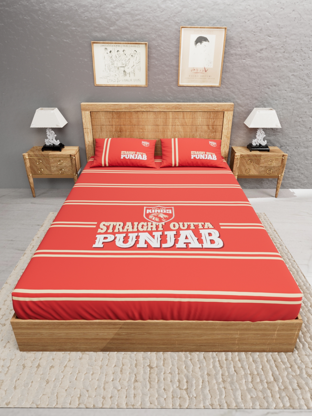 Punjab Kings Premium Quality Microfiber, Super Soft, King Size Double Bedsheet with 2 Pillow Covers, 243x248(cm) - Red