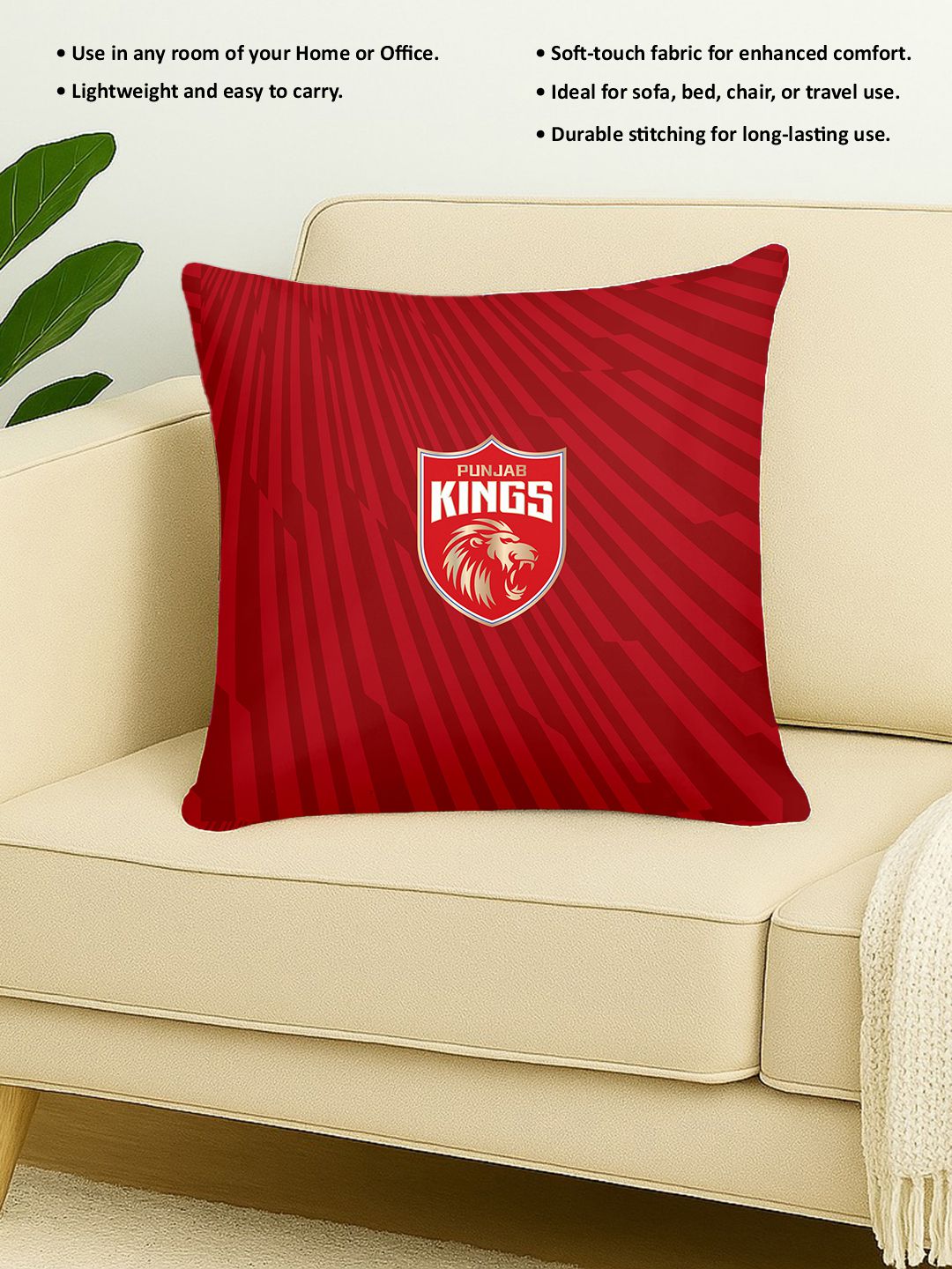 Punjab Kings Premium Quality Microfiber, Super Soft, Strong Durable, Quality Stitch Sofa Cushion, Cushion for Bed 16x16( (5)