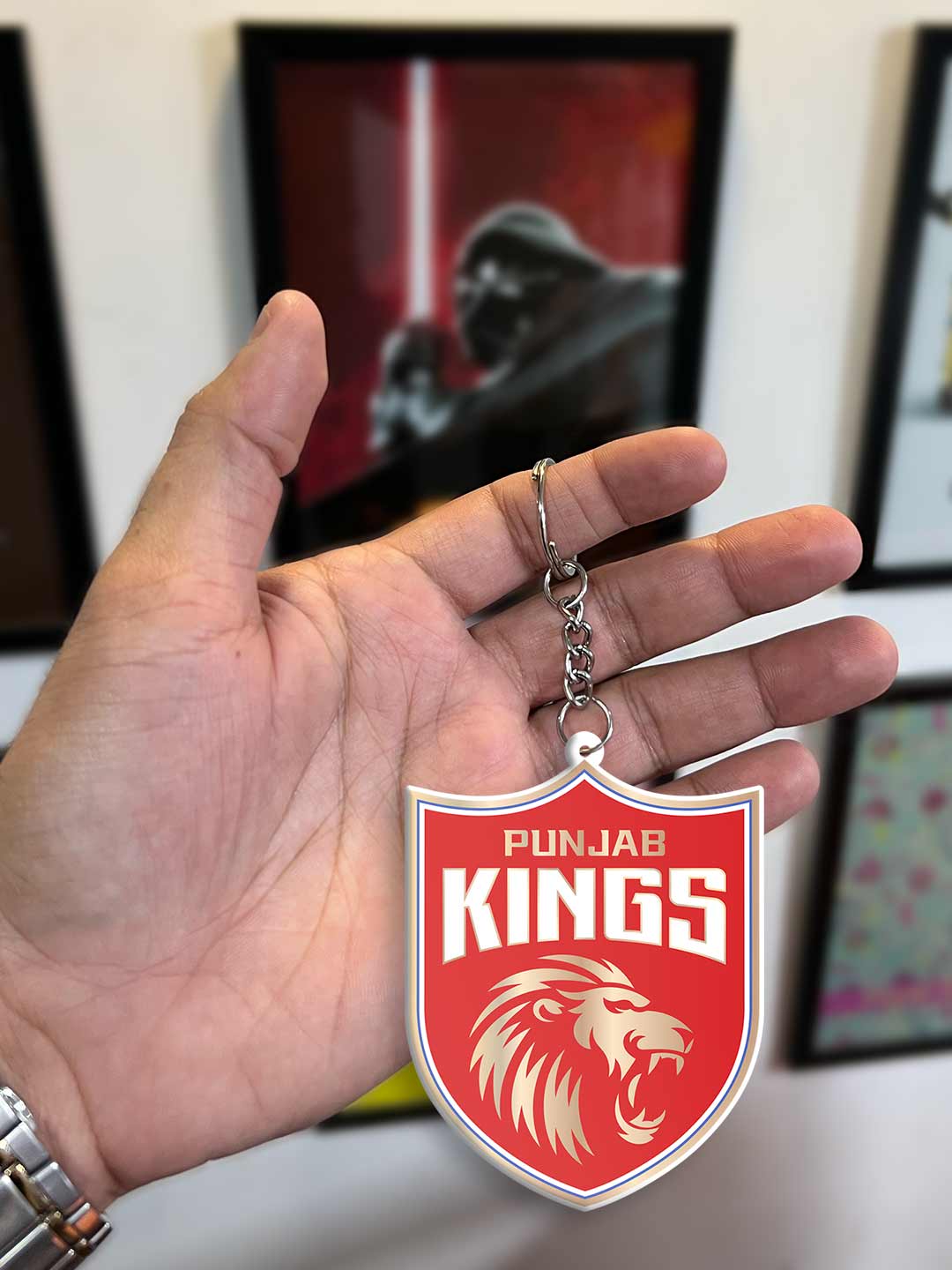 Punjab Kings Red and Gold PBKS Logo and Shikhar Acrylic Keychain - Pack of 2 (4)