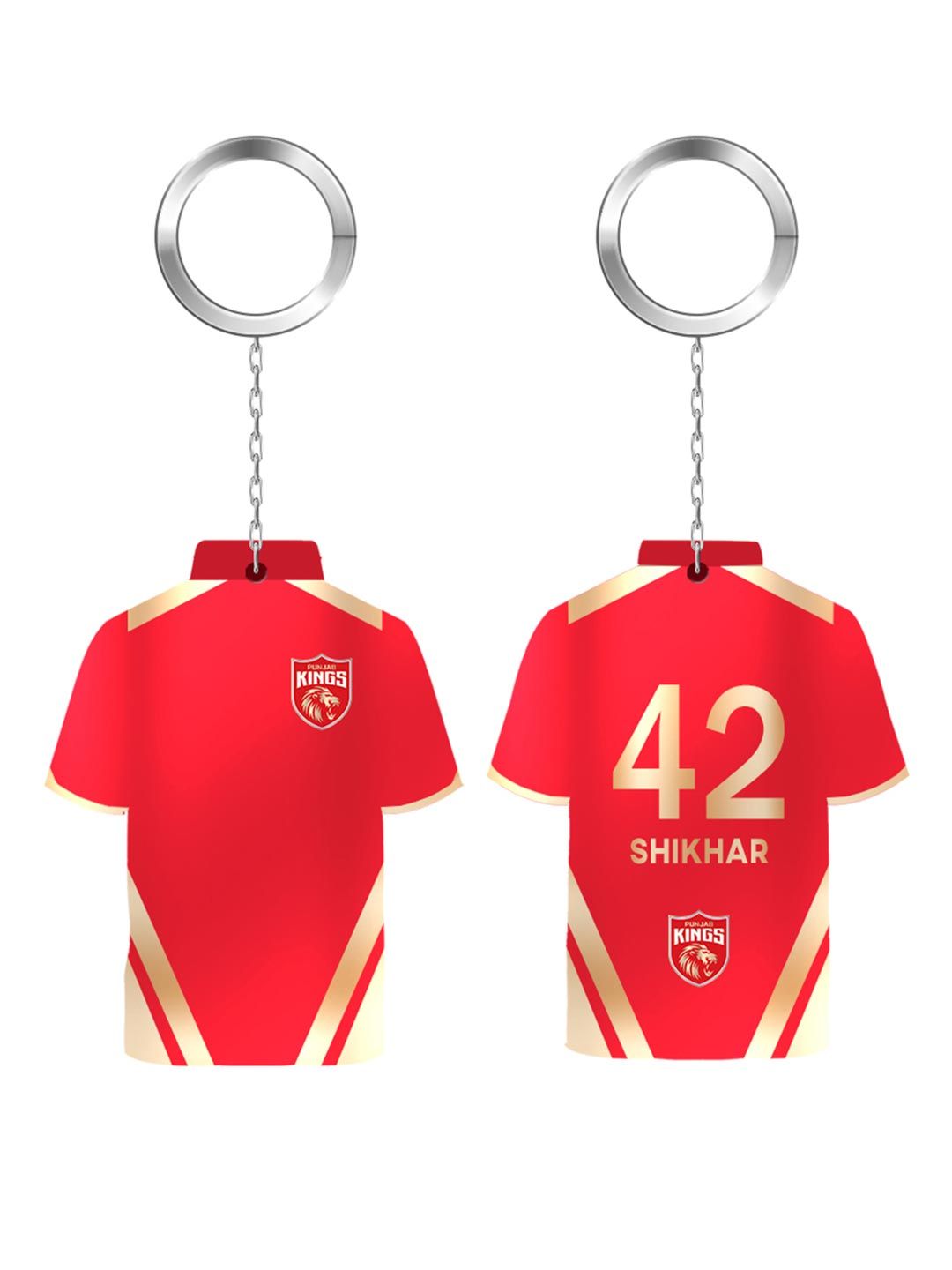 Punjab Kings Red and Gold PBKS Logo and Shikhar Acrylic Keychain - Pack of 2 (5)