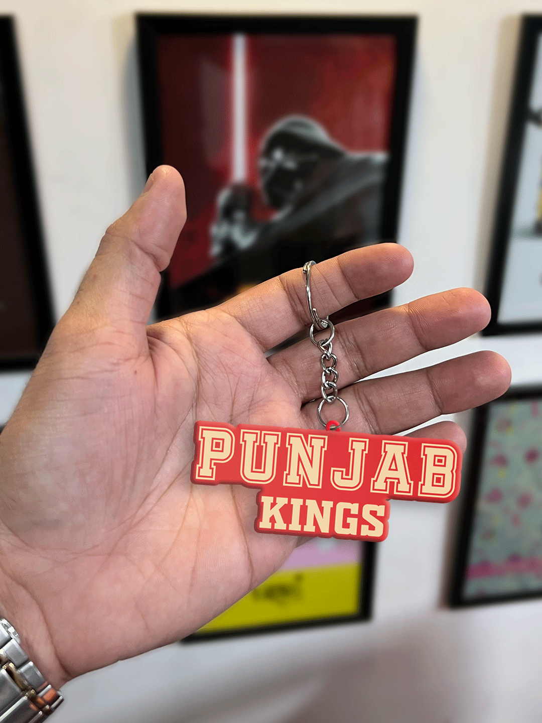 Punjab Kings Red and Gold PBKS Logo Printed Metal Keychain - (Pack of 1) (5)