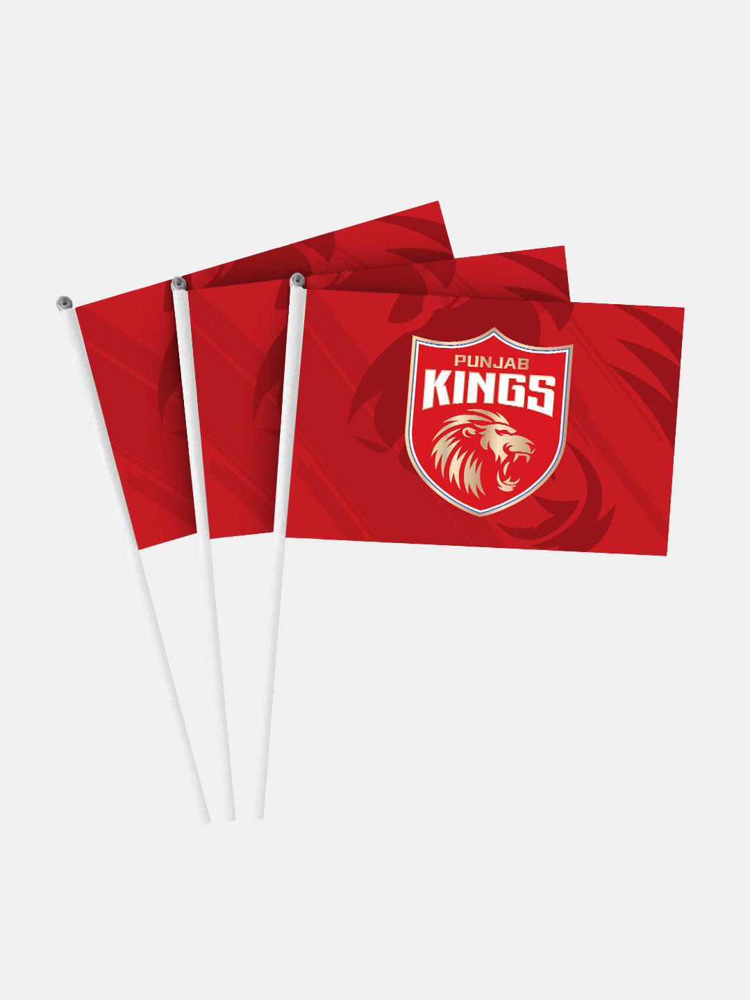 Punjab Kings Red and Gold Printed Hand Held Polyester Mini Flags with Plastic Stick - Pack of 1 (1)