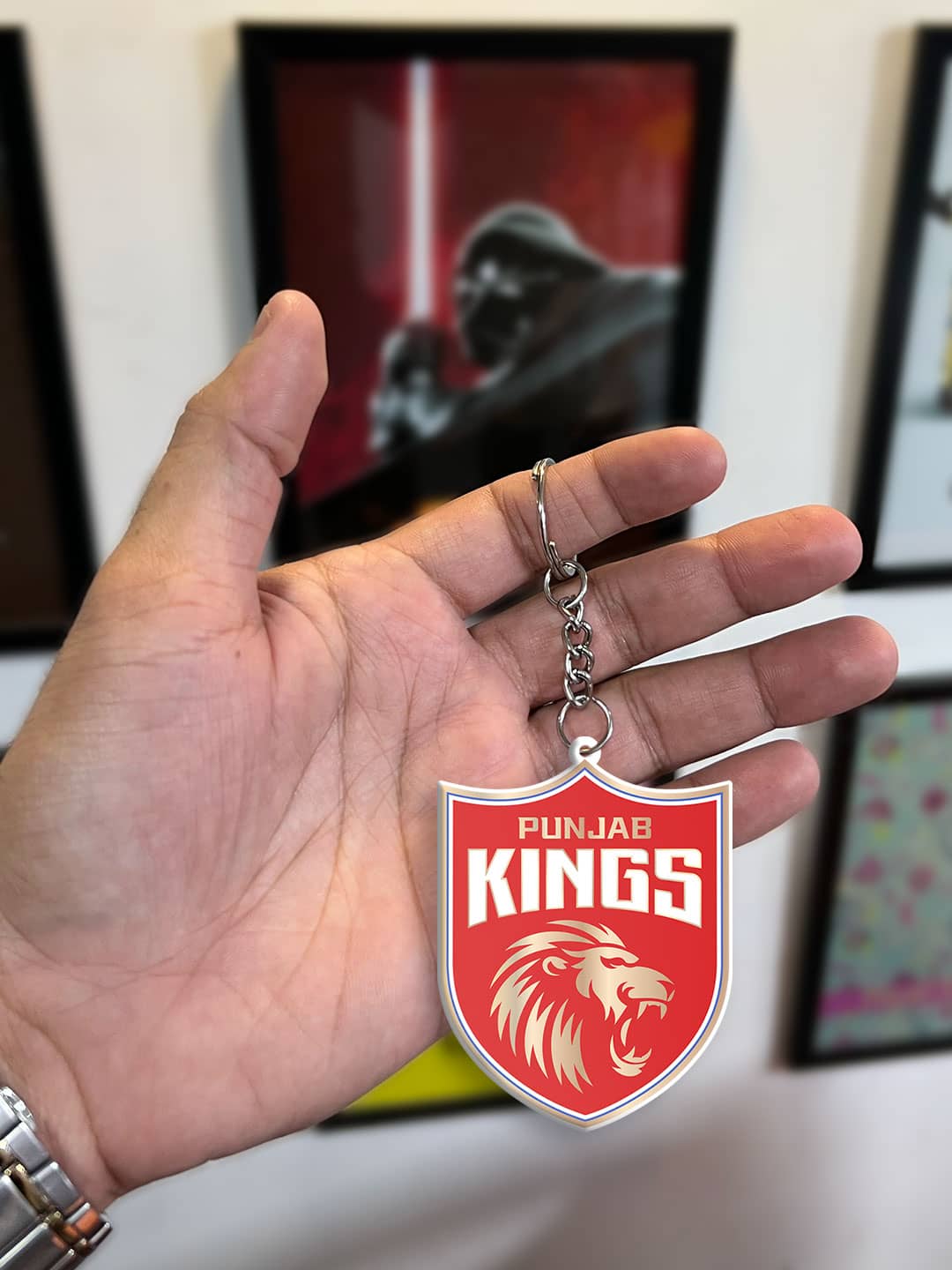 Punjab Kings Red and Gold Sher-e-Punjab Metal Keychain - (Pack of 1) (5)