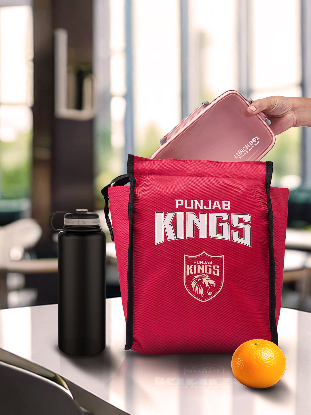 Insulated Red Lunch Bag for Men and Women with Canvas Fabric Zip Closure Multipurpose Bag