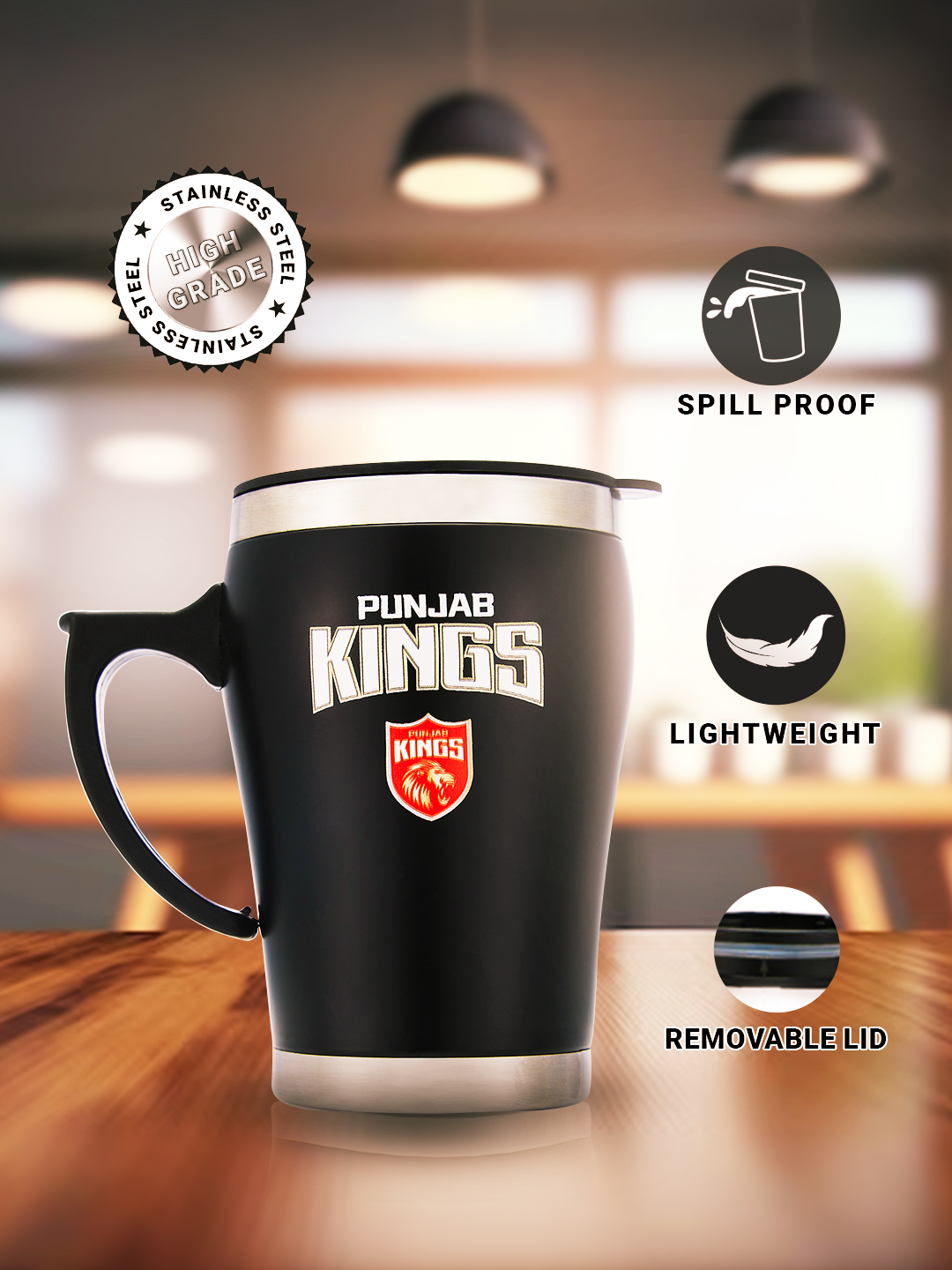 Punjab Kings Travel Mug with Spill-Proof Removable Lid Lightweight Easy to Carry Stainless Steel Mug - 350 ML (4)