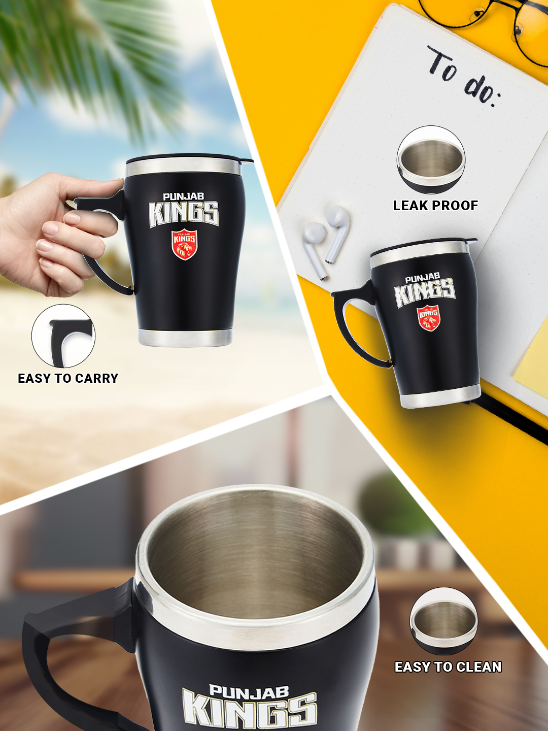 Punjab Kings Travel Mug with Spill-Proof Removable Lid Lightweight Easy to Carry Stainless Steel Mug - 350 ML (5)