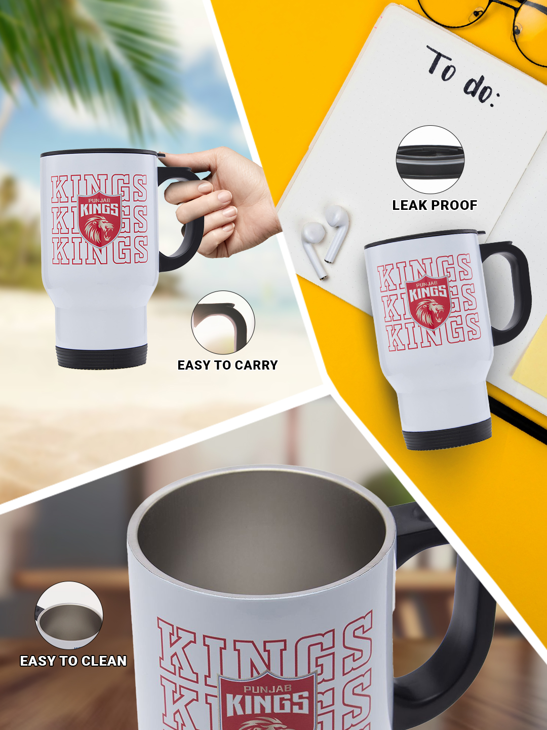 Punjab Kings Travel Mug with Vacuum Insulated Double-Walled Leakproof Lid Stainless Steel Mug - 450 ML (4)