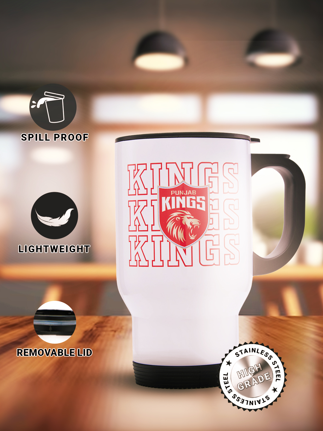Punjab Kings Travel Mug with Vacuum Insulated Double-Walled Leakproof Lid Stainless Steel Mug - 450 ML (3)